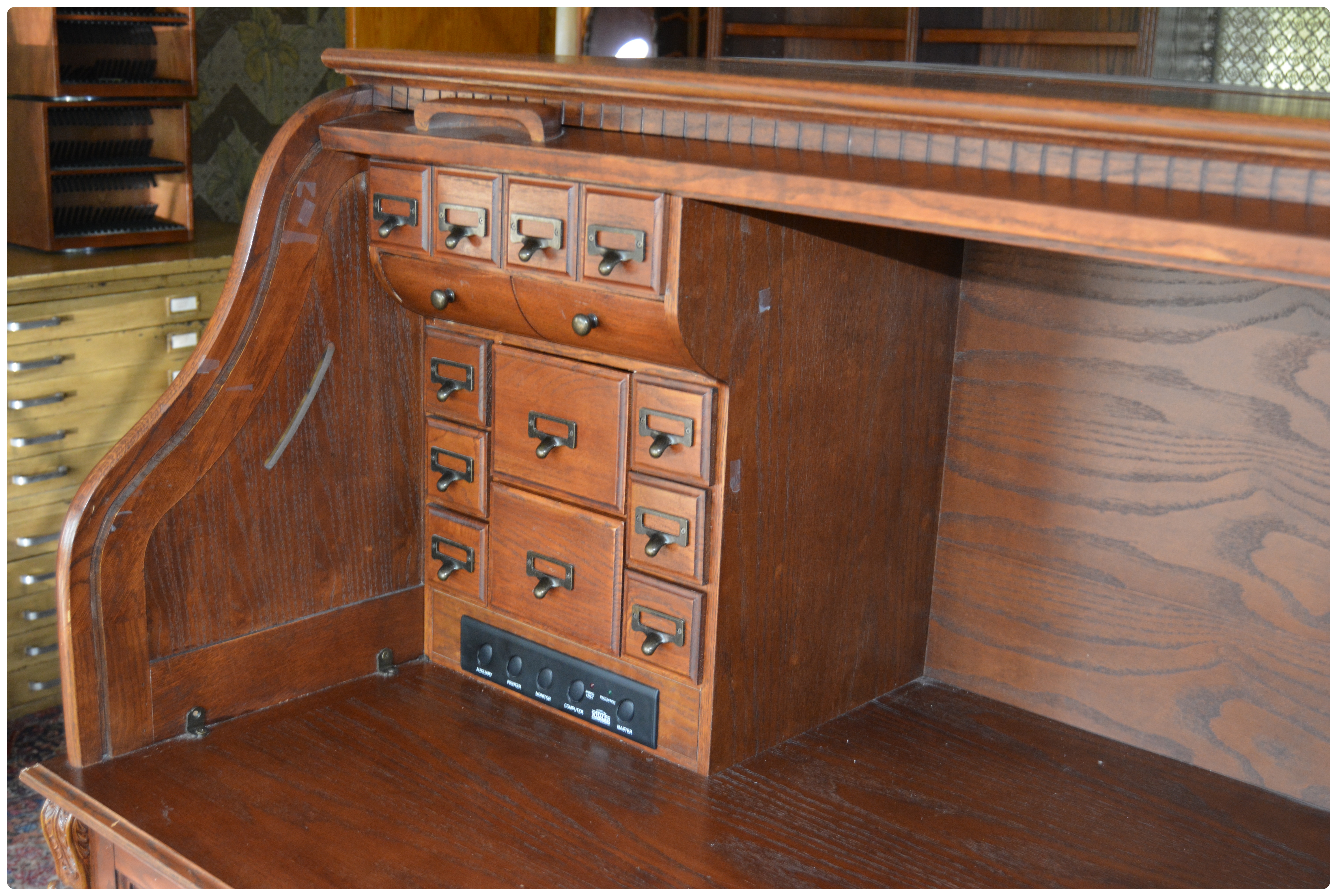 Whalen Oak Roll-Top Computer Desk, Contemporary