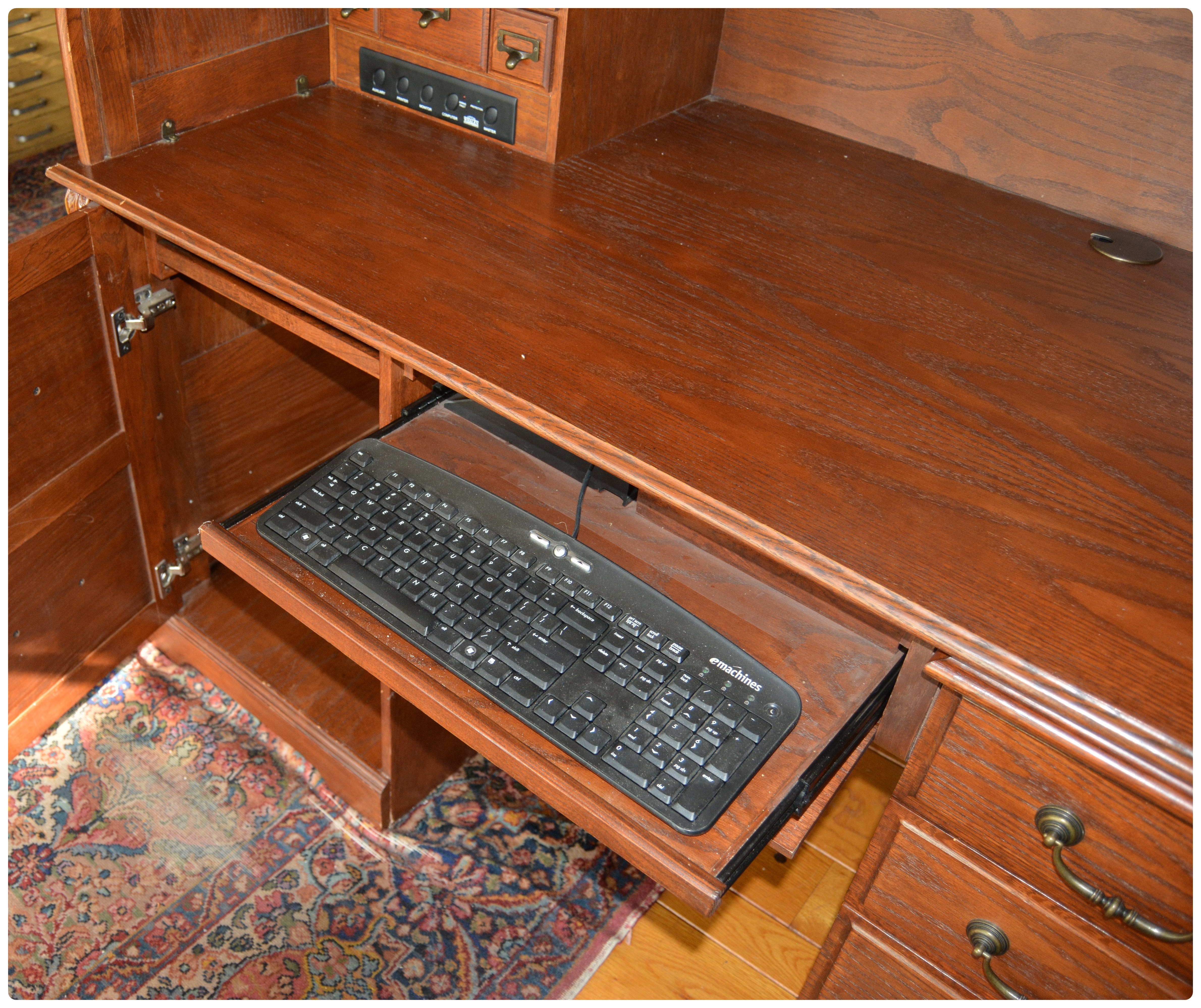 Whalen Oak Roll-Top Computer Desk, Contemporary