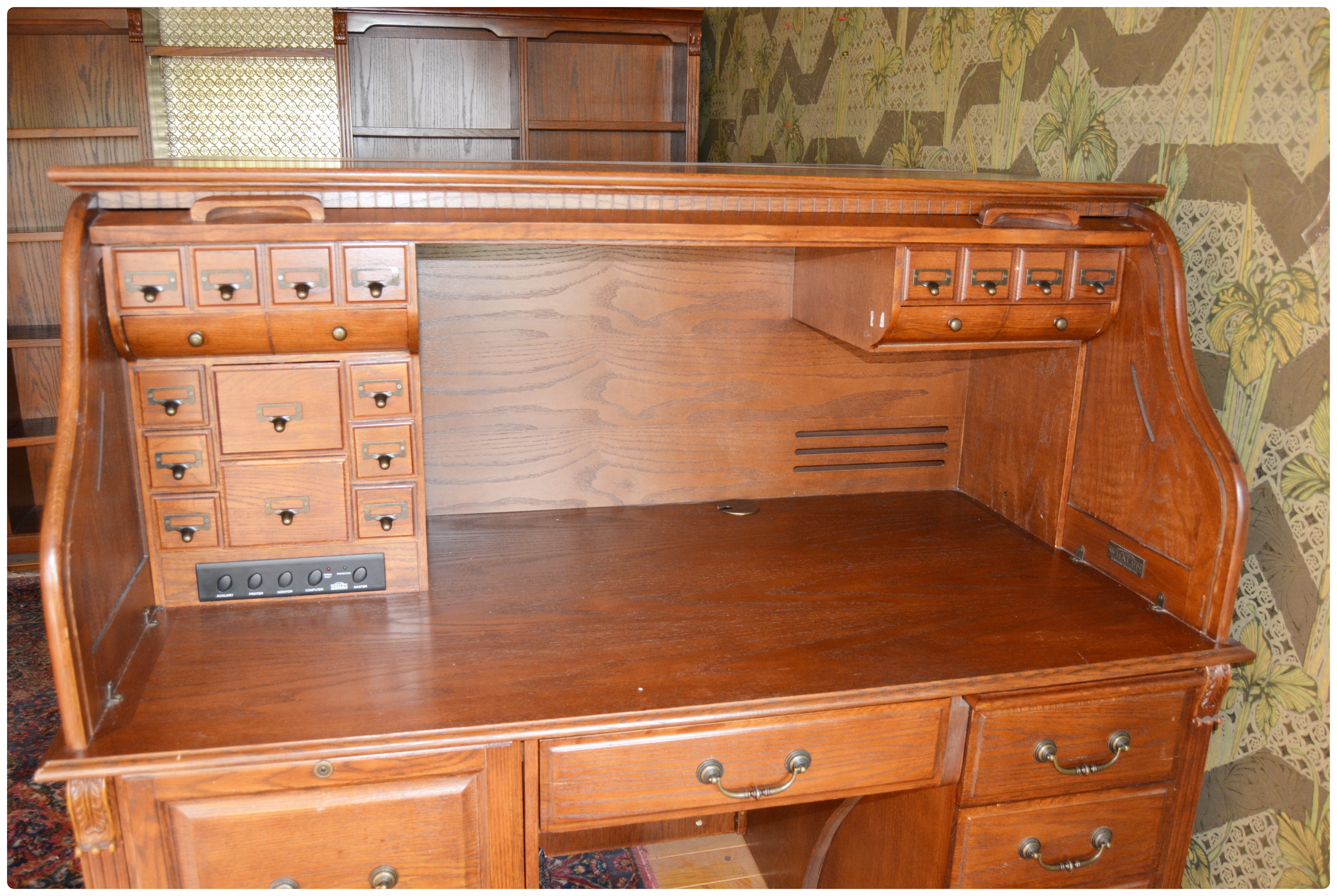 Whalen Oak Roll-Top Computer Desk, Contemporary