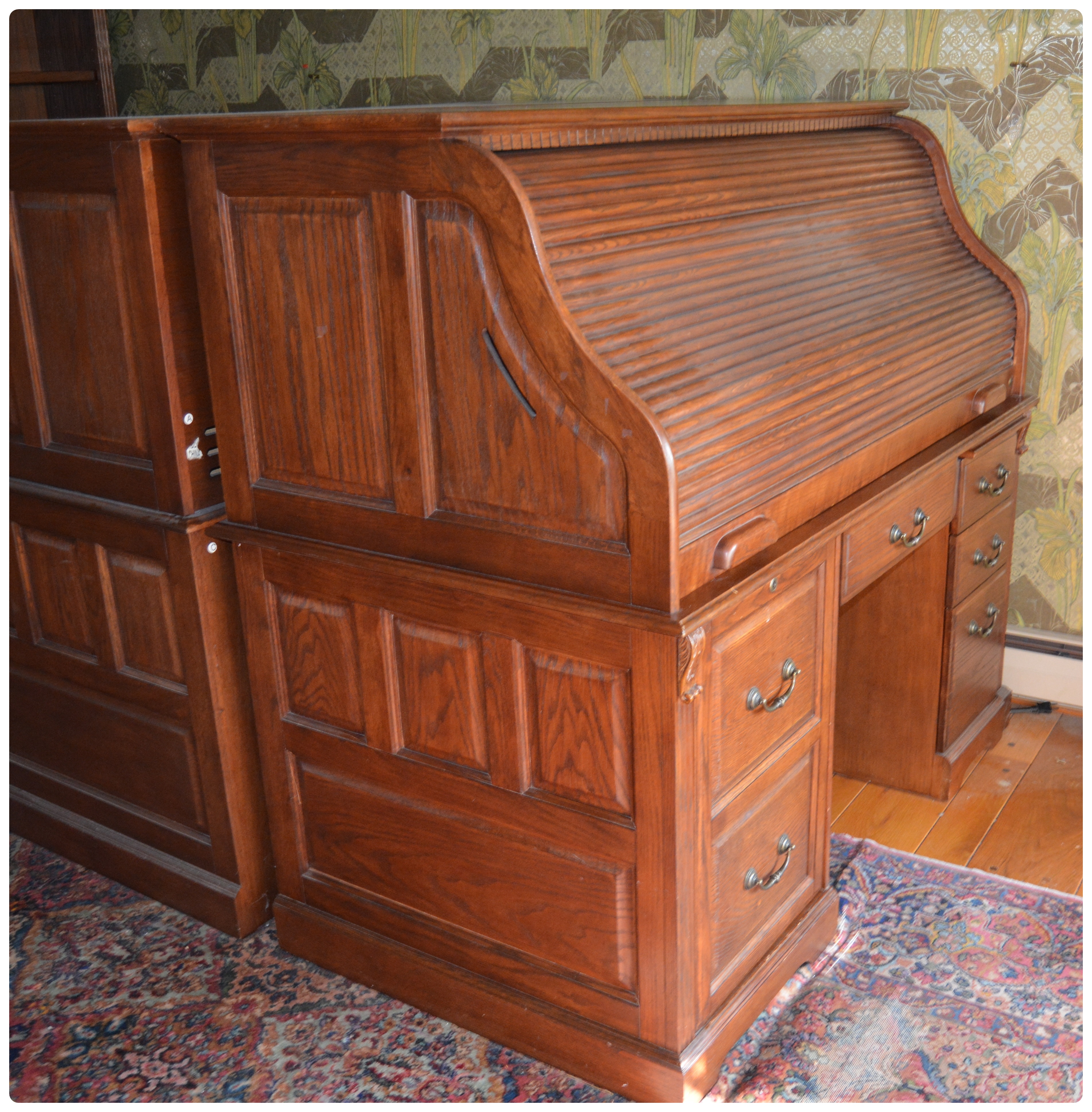 Whalen Oak Roll-Top Computer Desk, Contemporary