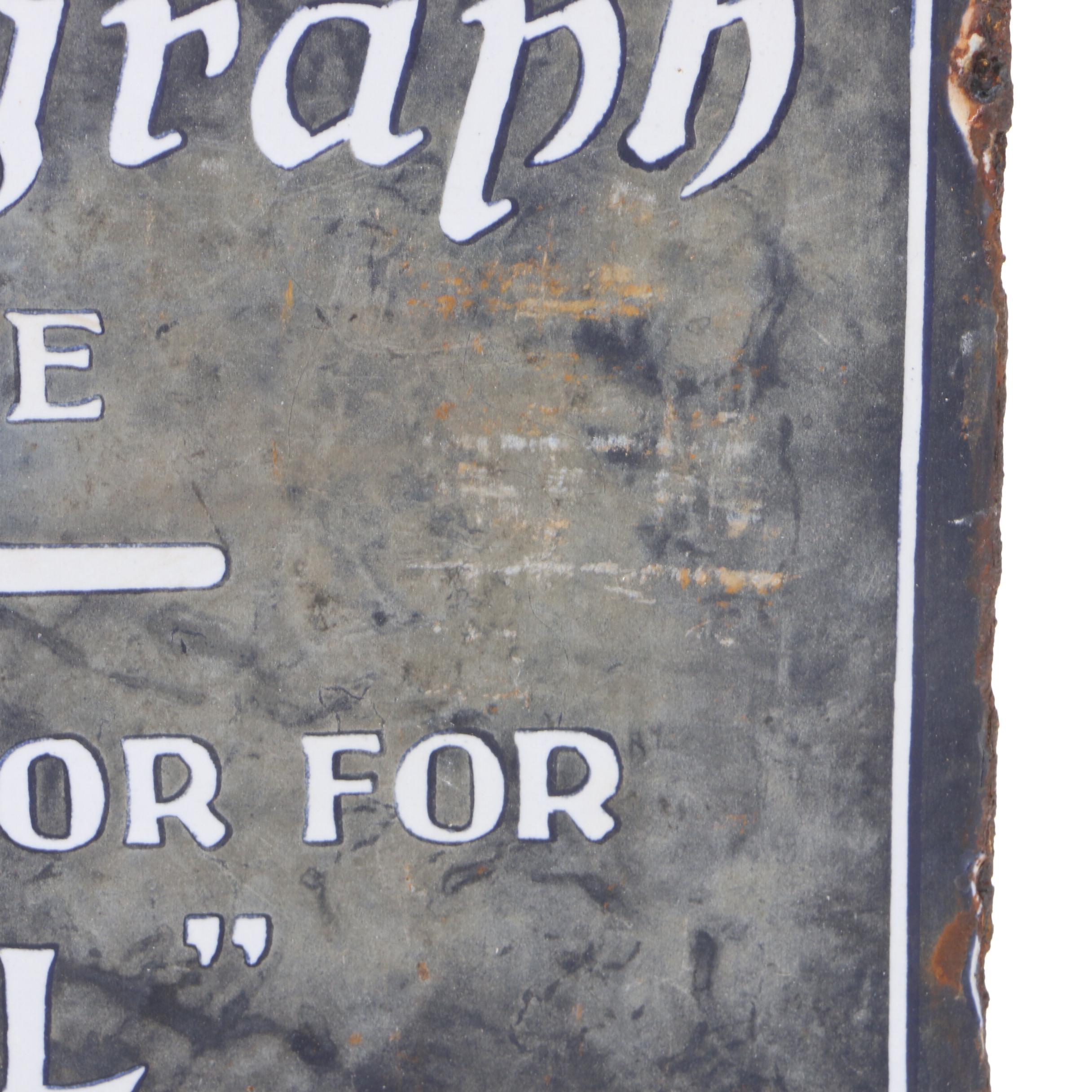 Postal Telegraph Flange Porcelain Double Sided Sign, Circa 1930s