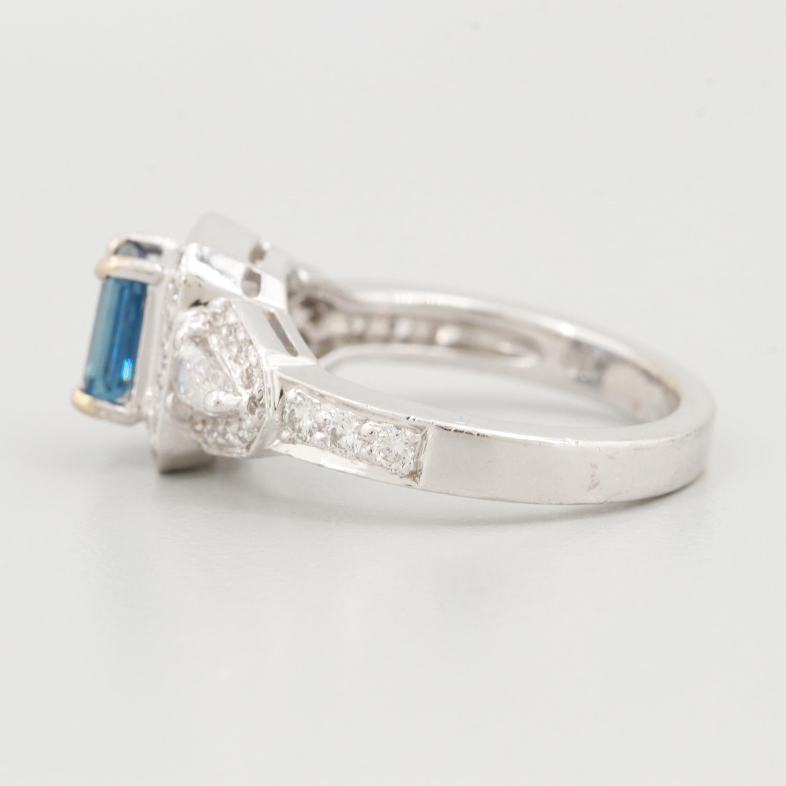 18K White Gold Blue Sapphire and Diamond Ring