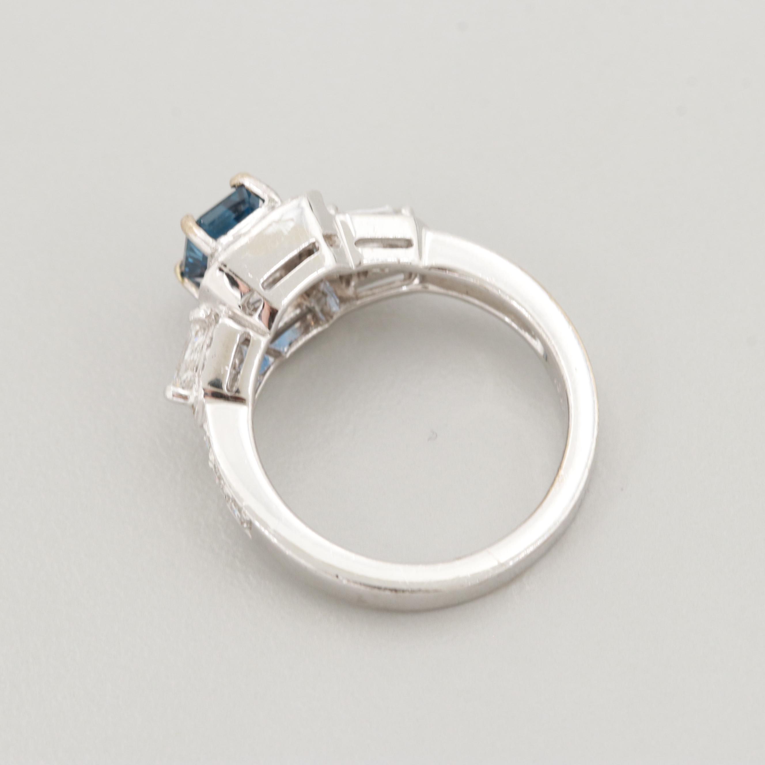 18K White Gold Blue Sapphire and Diamond Ring
