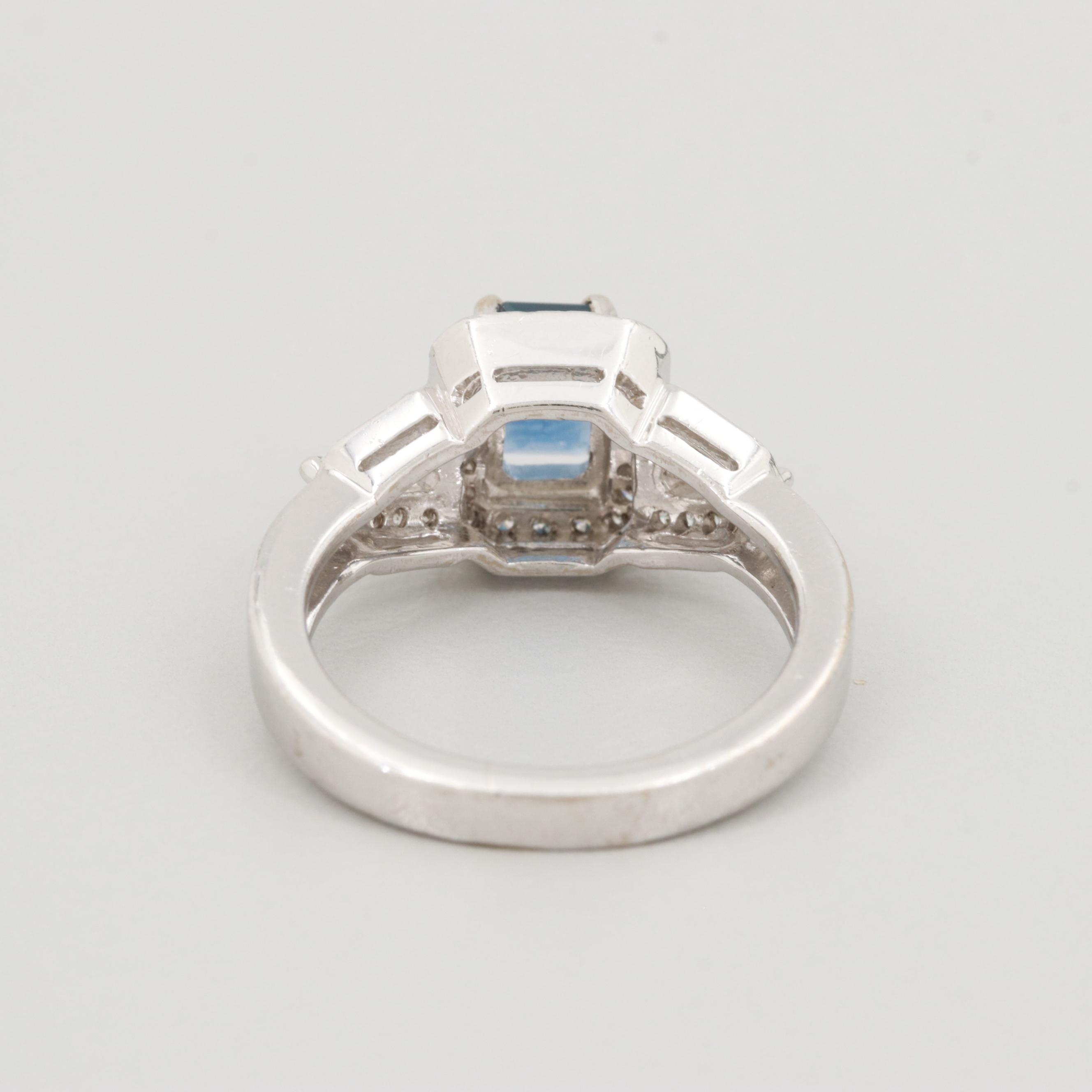 18K White Gold Blue Sapphire and Diamond Ring