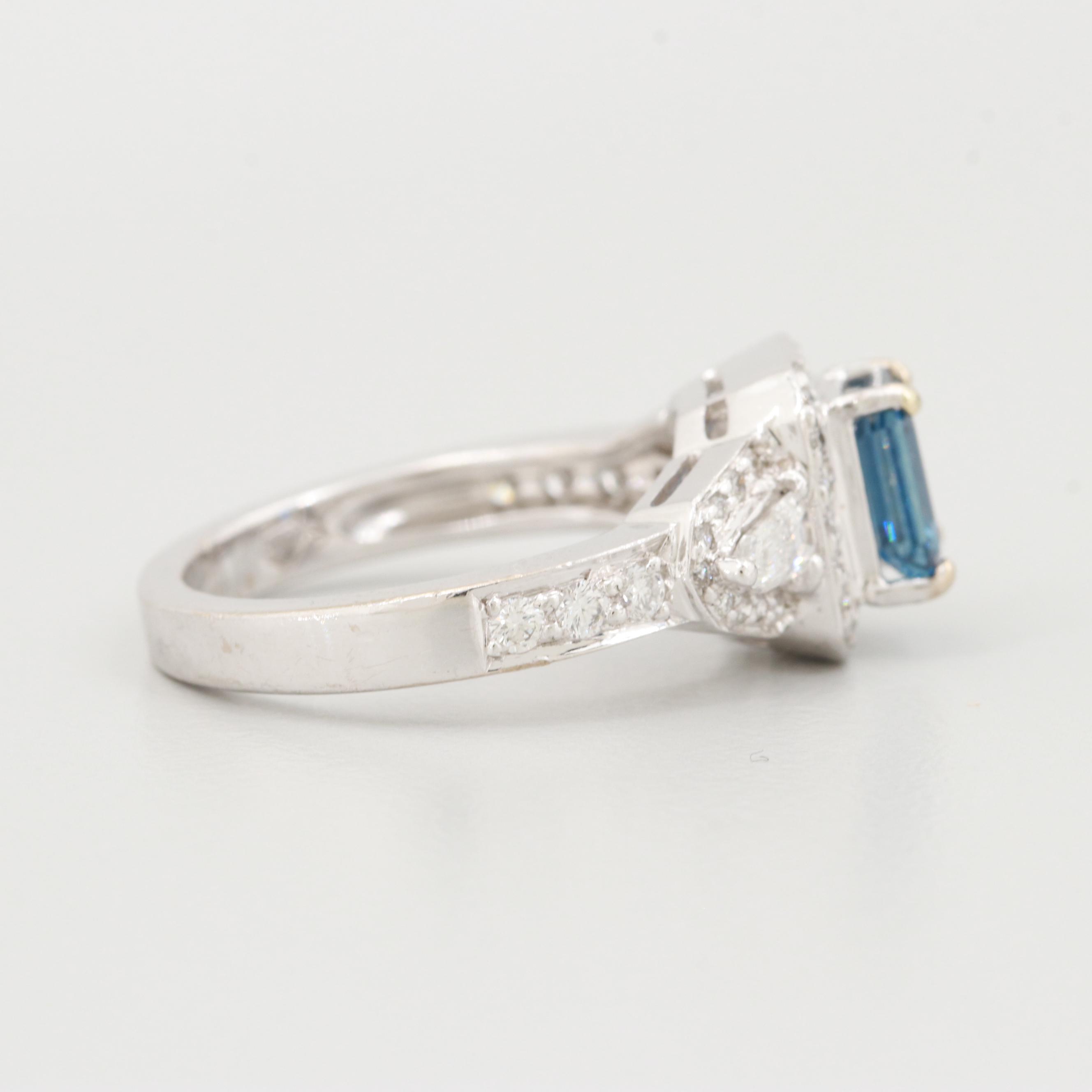 18K White Gold Blue Sapphire and Diamond Ring