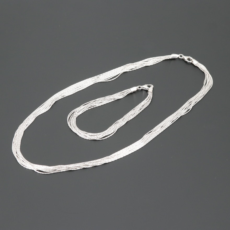 Sterling Silver Multi-Stranded Necklace and Bracelet Set
