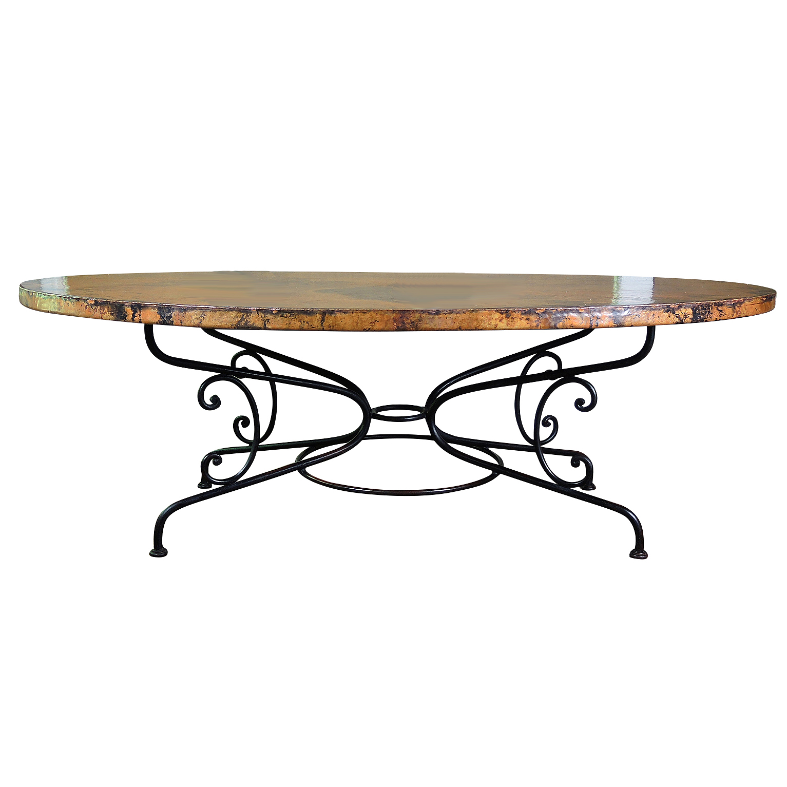 Arhaus "Arabesque" Hammered Copper Top and Scrolled Iron Dining Table