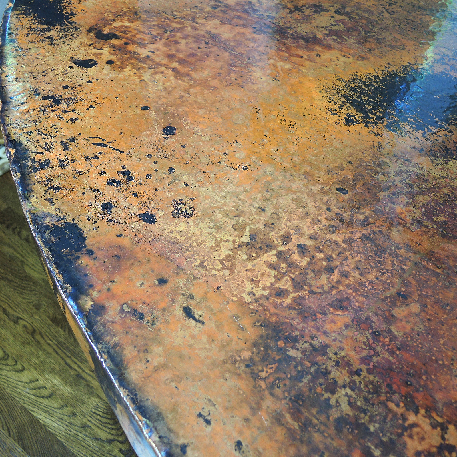 Arhaus "Arabesque" Hammered Copper Top and Scrolled Iron Dining Table