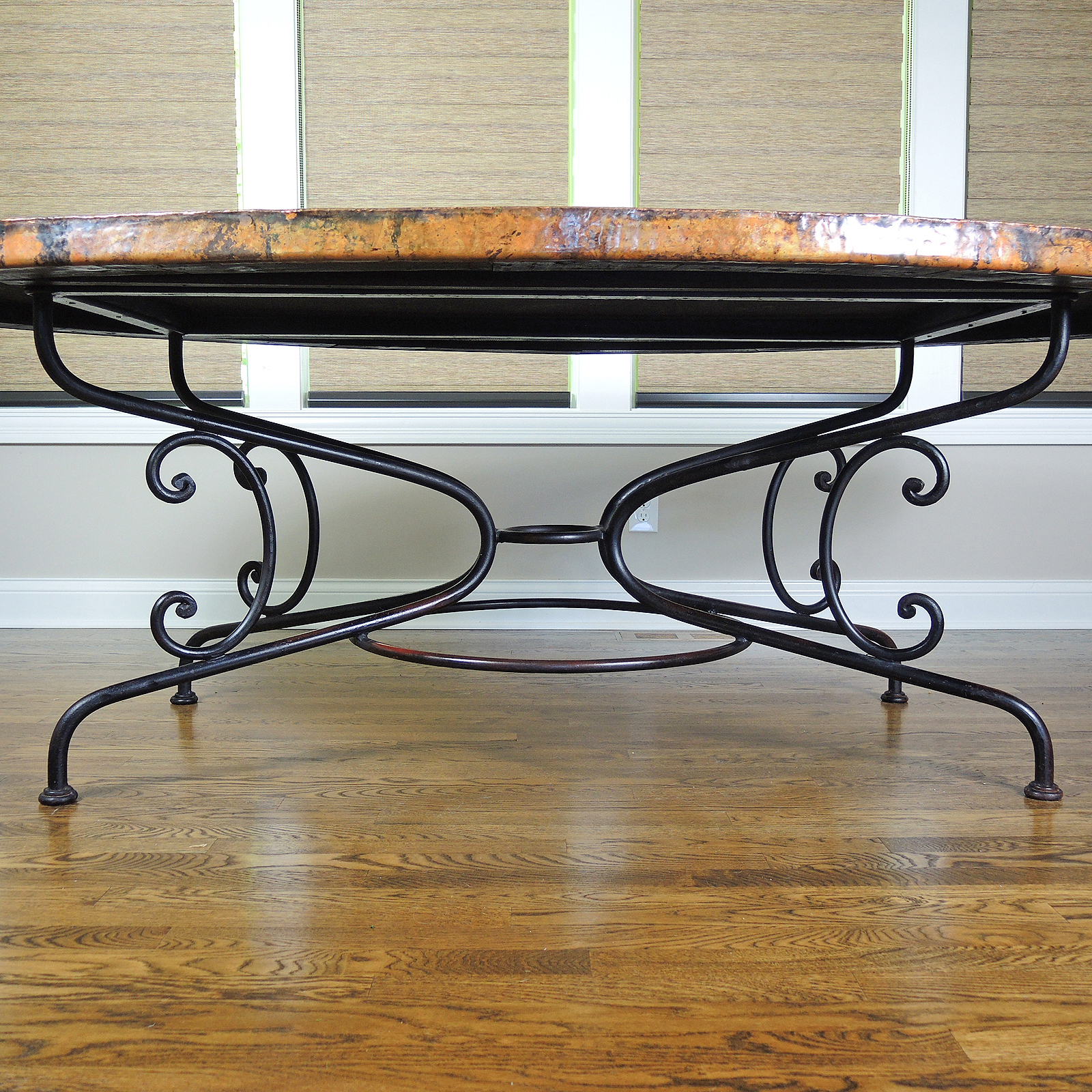 Arhaus "Arabesque" Hammered Copper Top and Scrolled Iron Dining Table