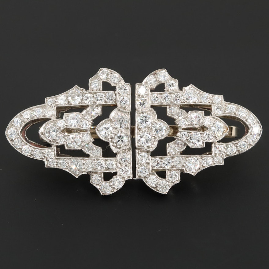 Art Deco 18K, 14K and Platinum 3.45 CTW Diamond Convertable Duette Dress Clip