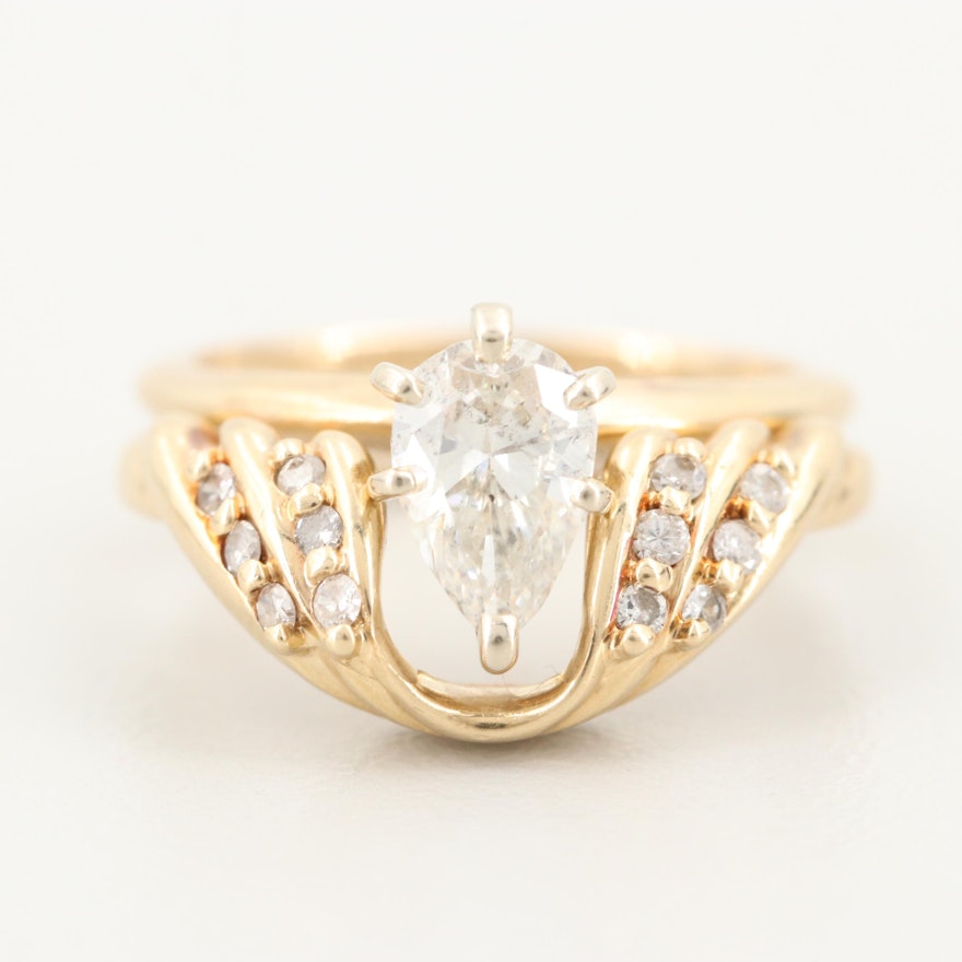 14K Yellow Gold Diamond Ring and Enhancer Ring