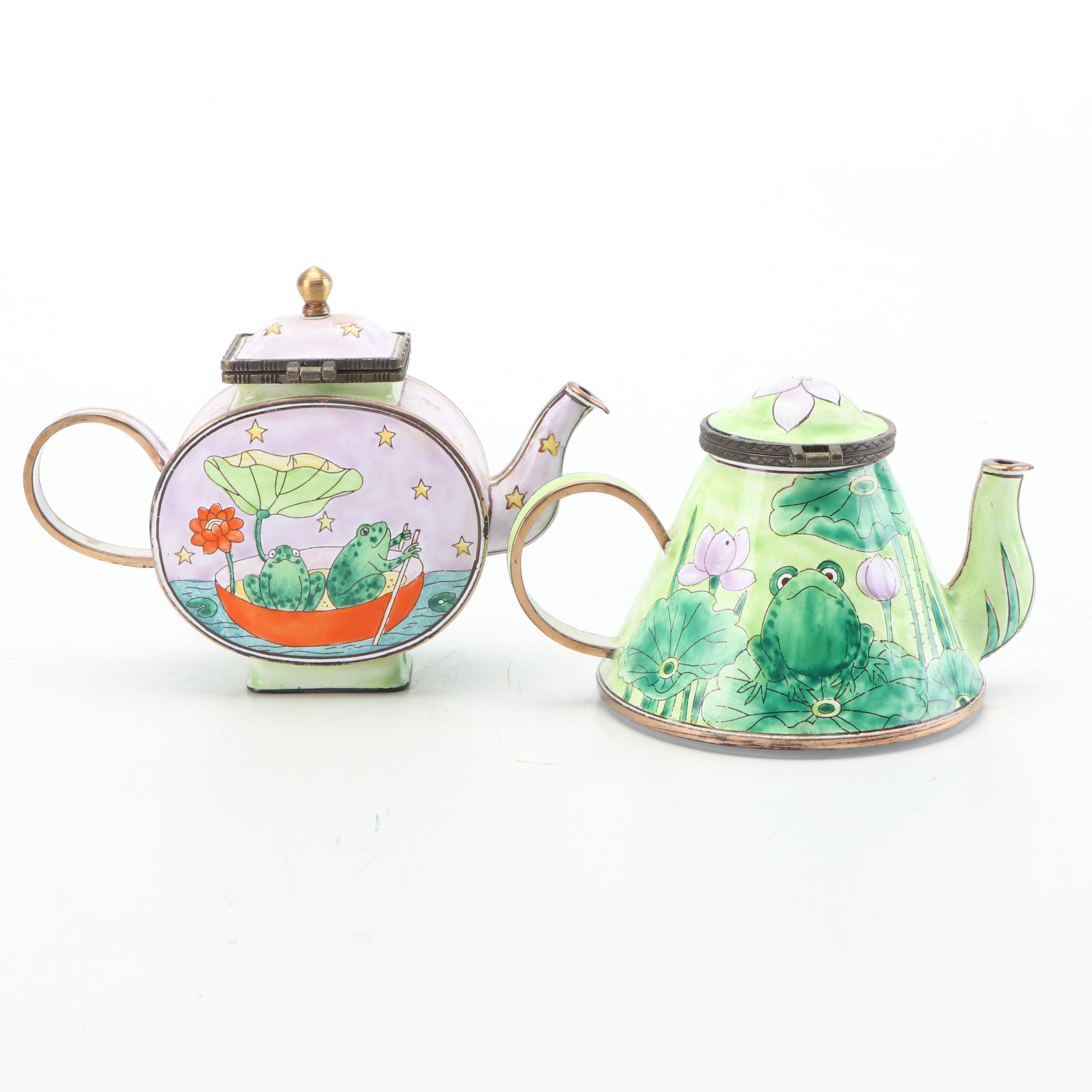Kelvin Chen Enameled Frog Motif Miniature Teapots