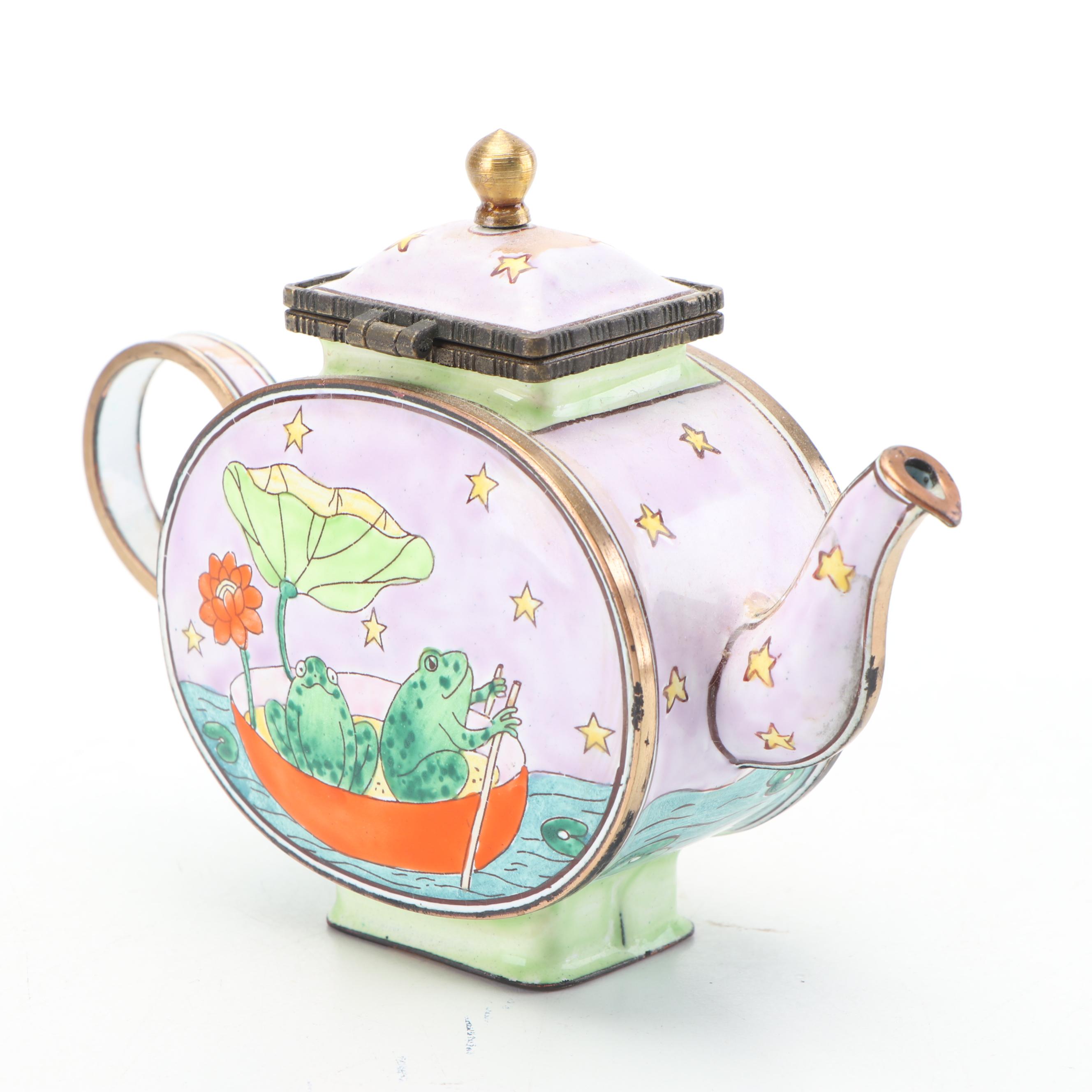 Kelvin Chen Enameled Frog Motif Miniature Teapots