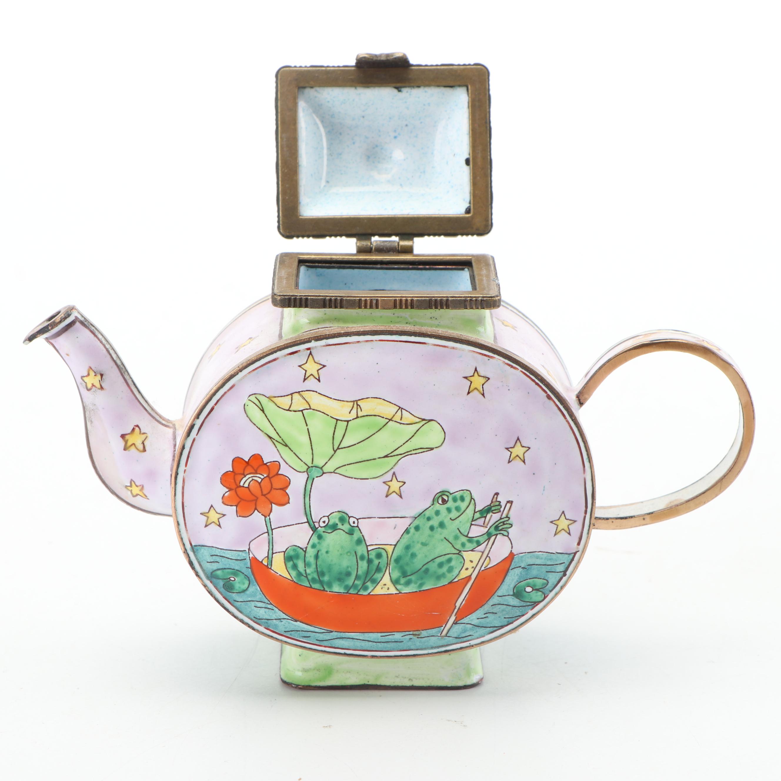 Kelvin Chen Enameled Frog Motif Miniature Teapots