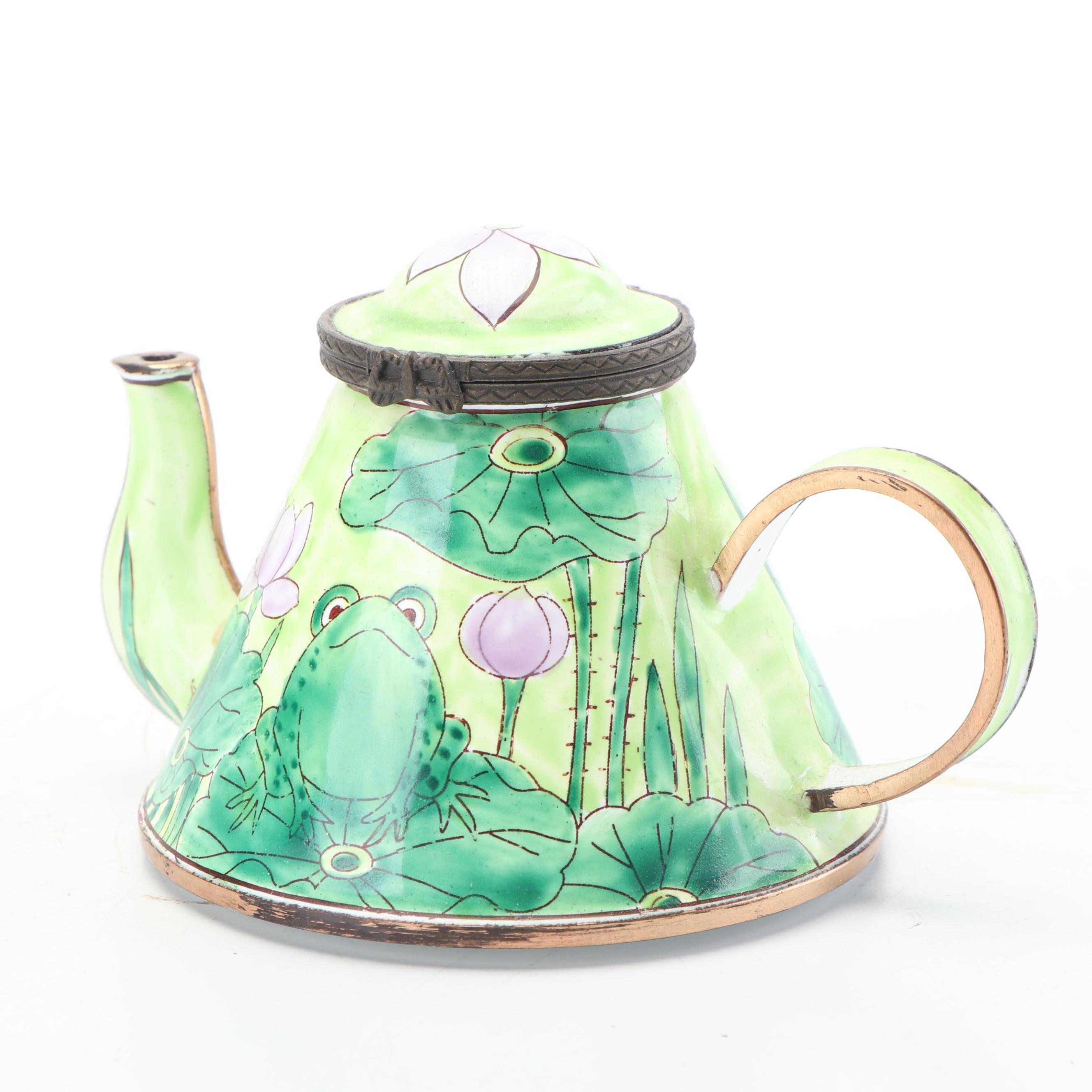 Kelvin Chen Enameled Frog Motif Miniature Teapots