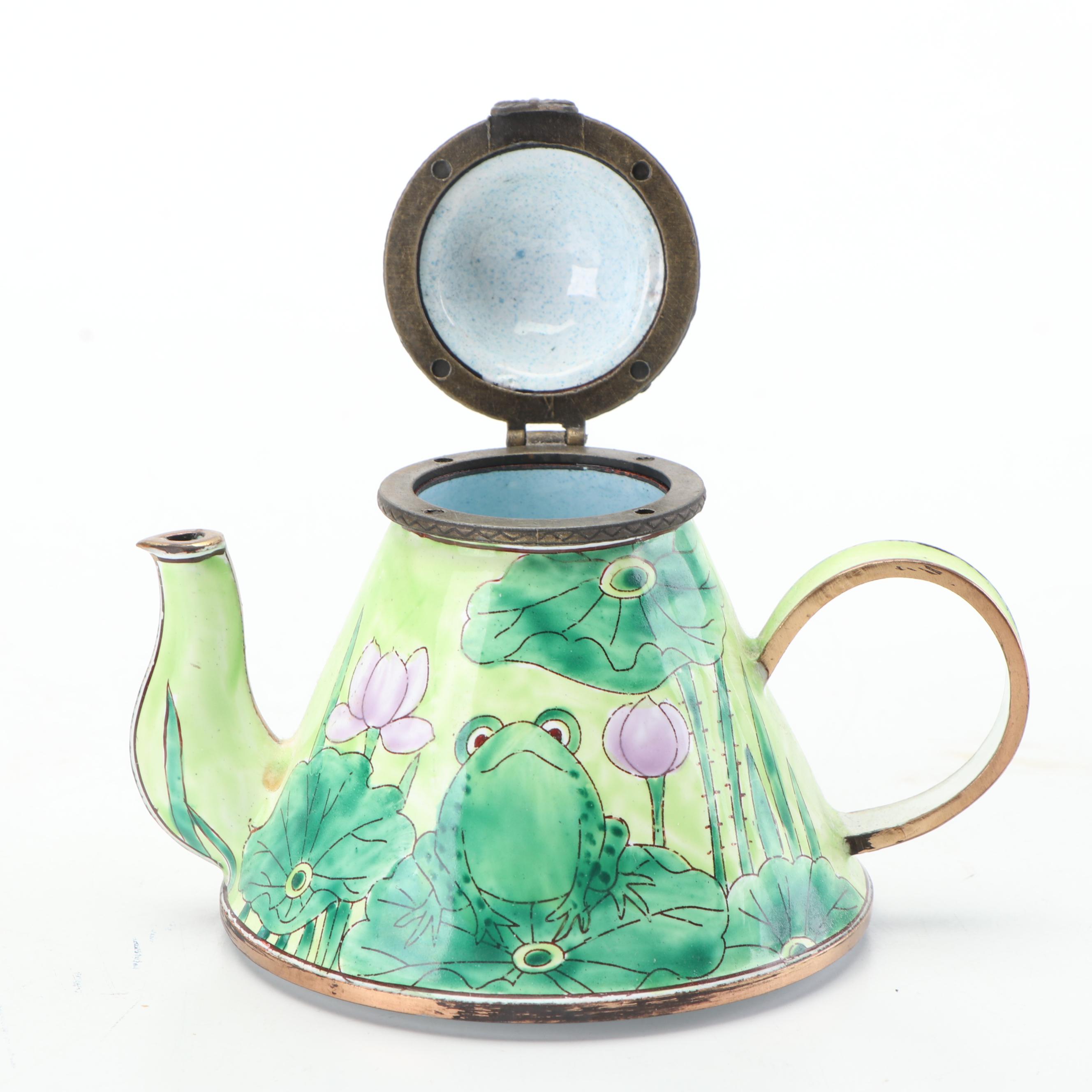 Kelvin Chen Enameled Frog Motif Miniature Teapots