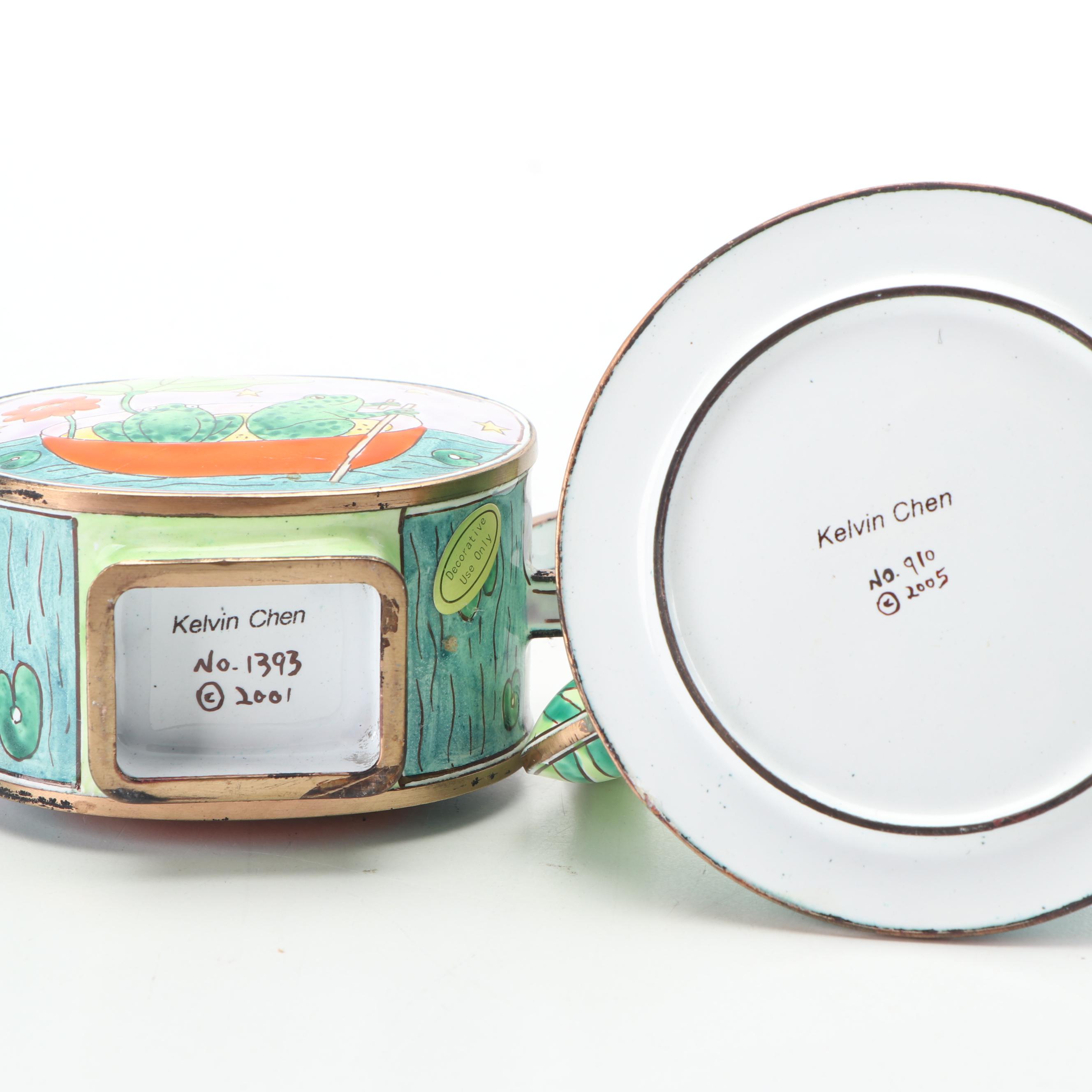 Kelvin Chen Enameled Frog Motif Miniature Teapots