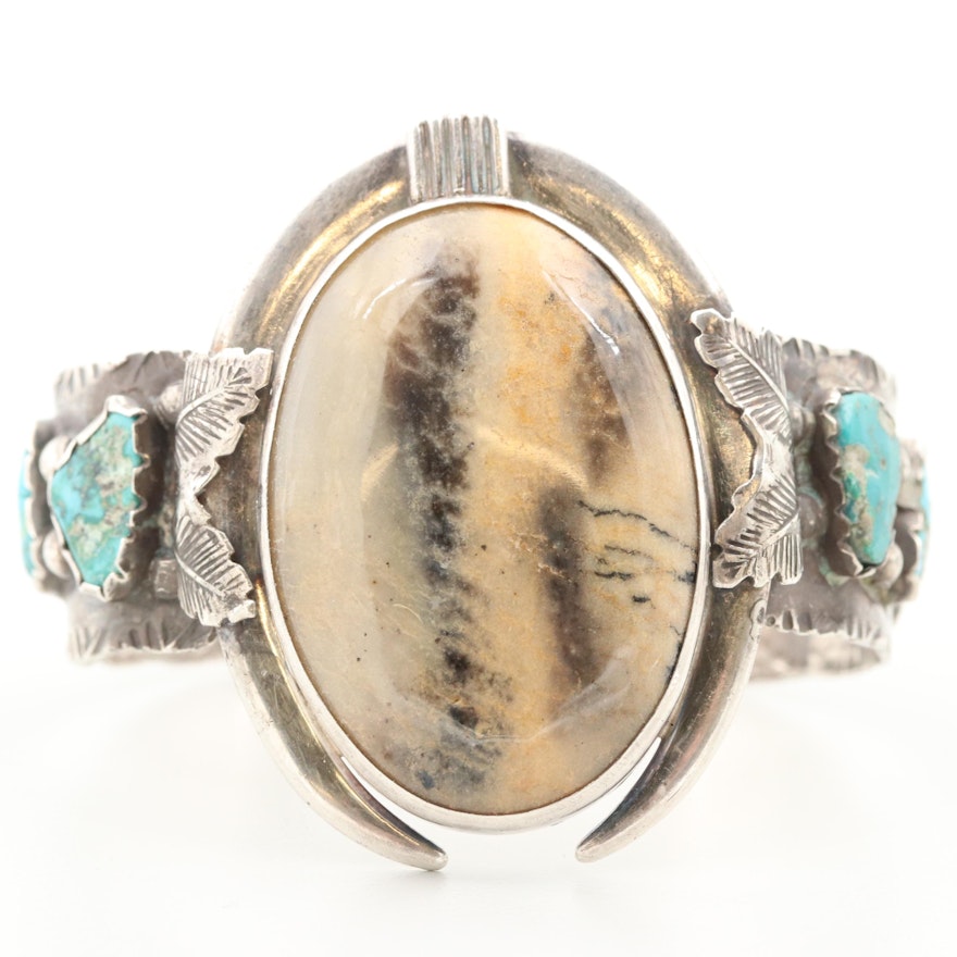 Sterling Silver Jasper and Turquoise Cuff Bracelet