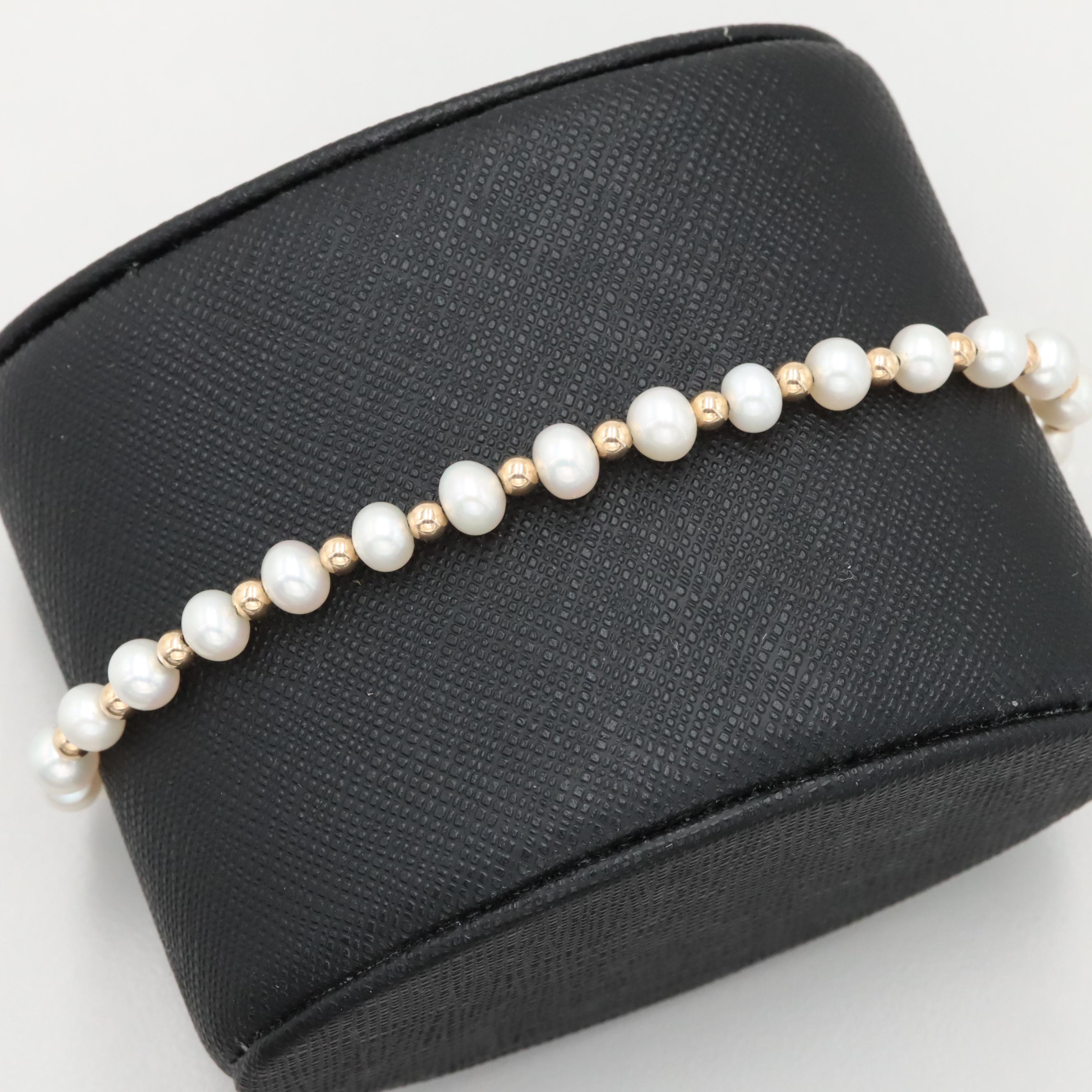 14K Yellow Gold Cultured Pearl Bracelet