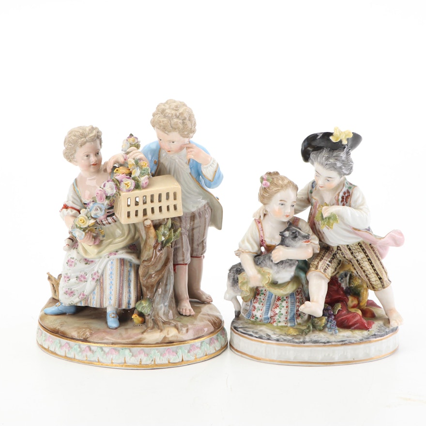 Porcelain Figurines of Young Couples Featuring Meissen