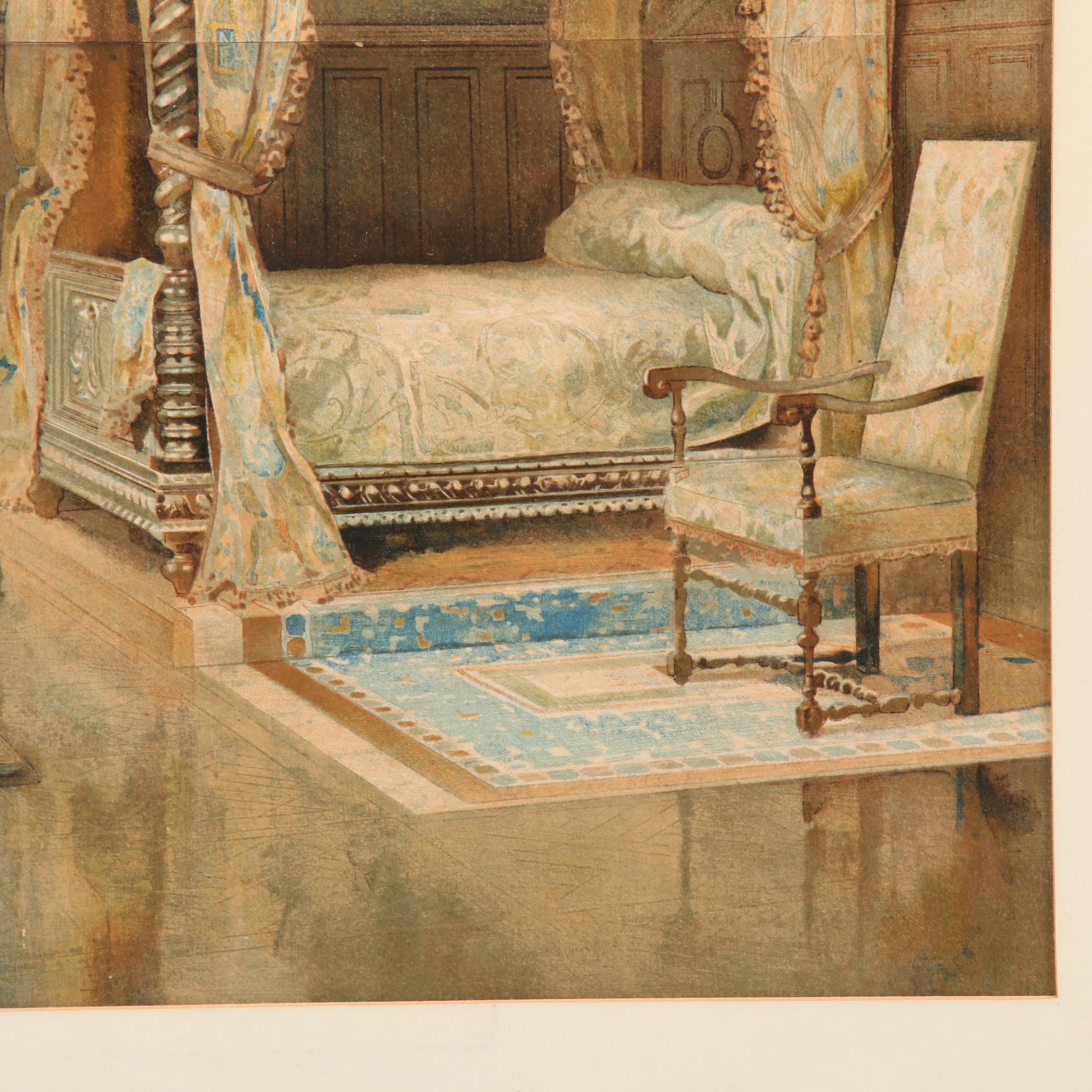 Mixed Media Lithograph "Chambre a Coucher Louis XIII"