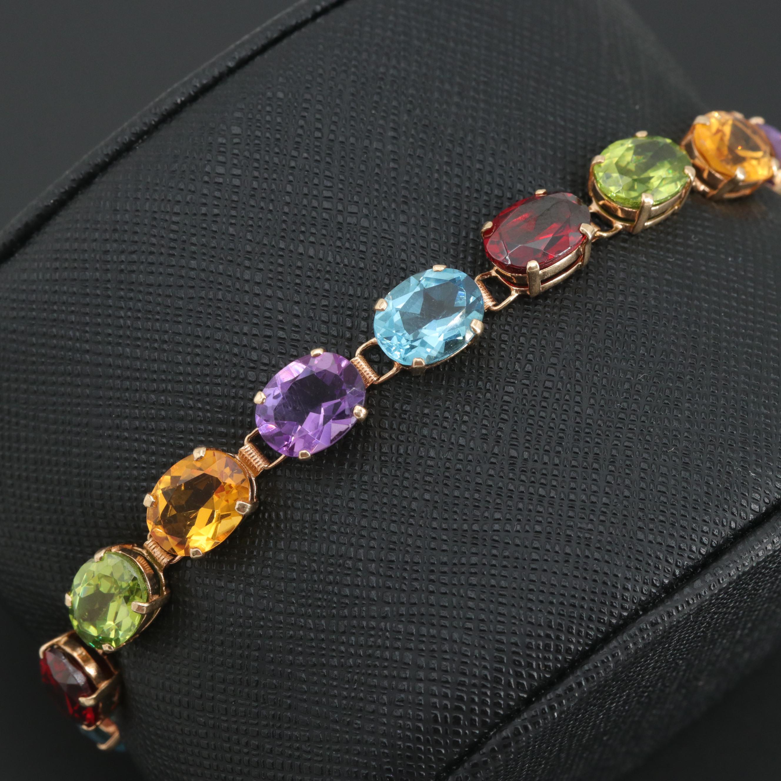 14K Yellow Gold Citrine, Peridot, Garnet, Topaz and Amethyst Bracelet