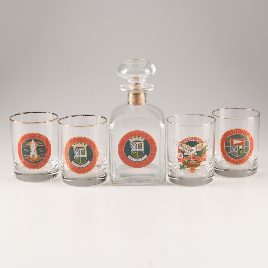 Muirfield Golf Club Whiskey Decanter and Glasses