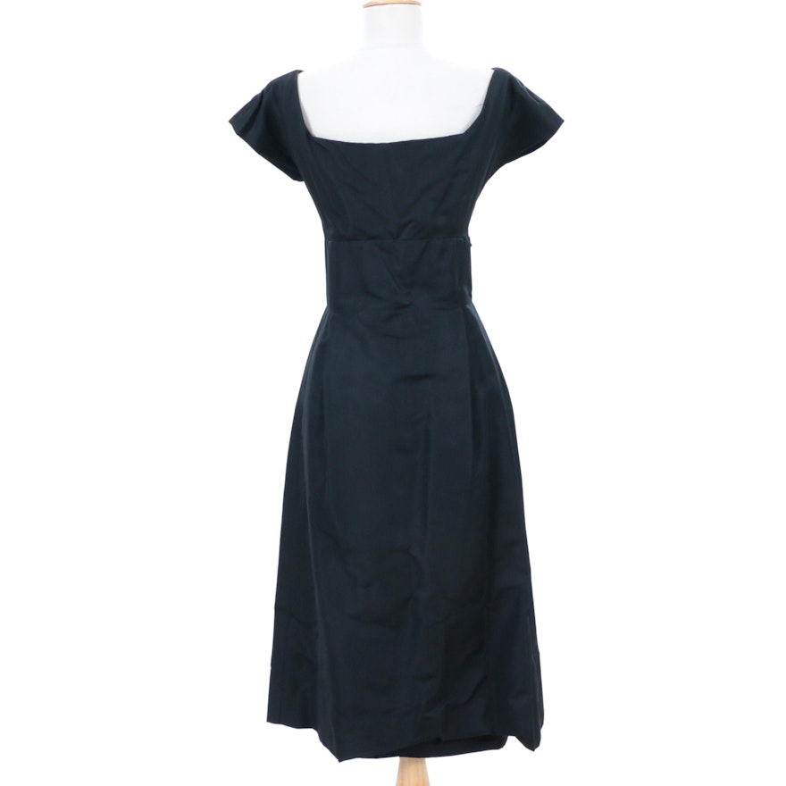 Christian Dior New York Black Grosgrain Silk Cocktail Dress, 1950s Vintage