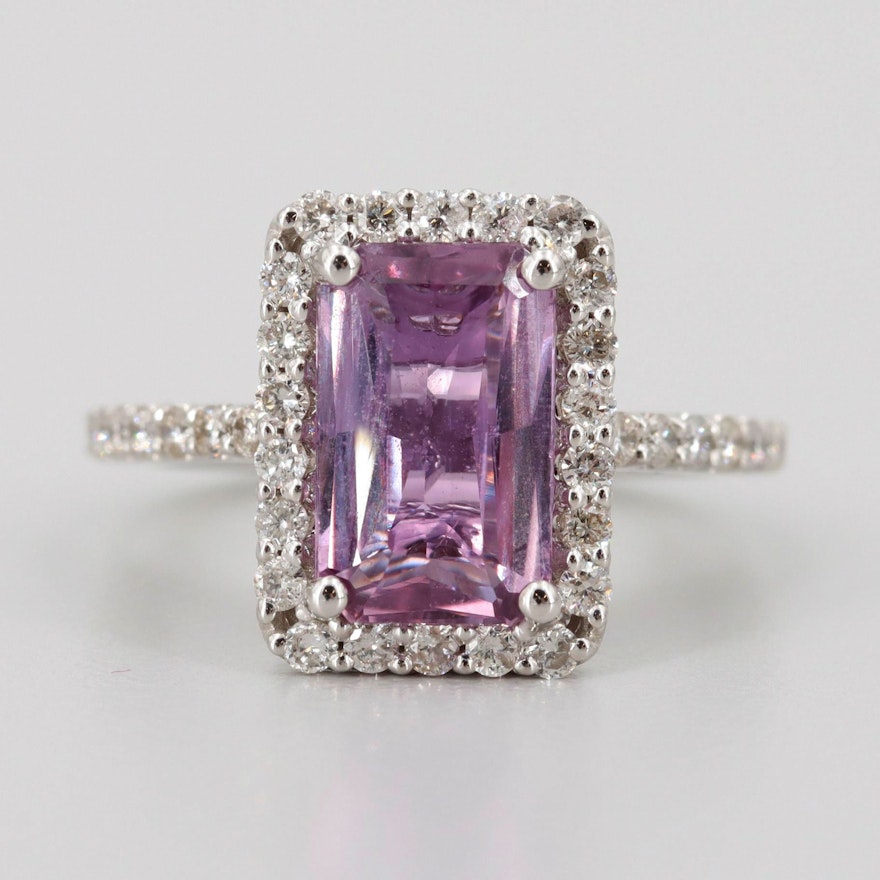 18K White Gold Pink Sapphire and Diamond Ring with GIA Report