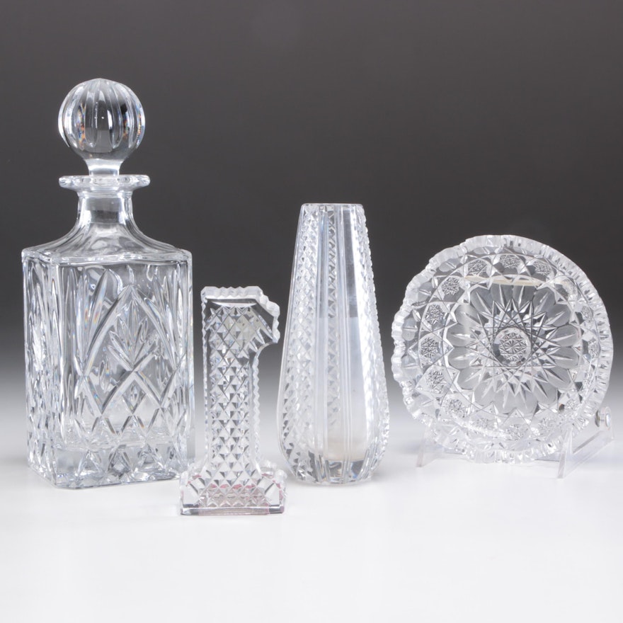 Crystal Decor and Decanter Including Waterford "1" Paperweight