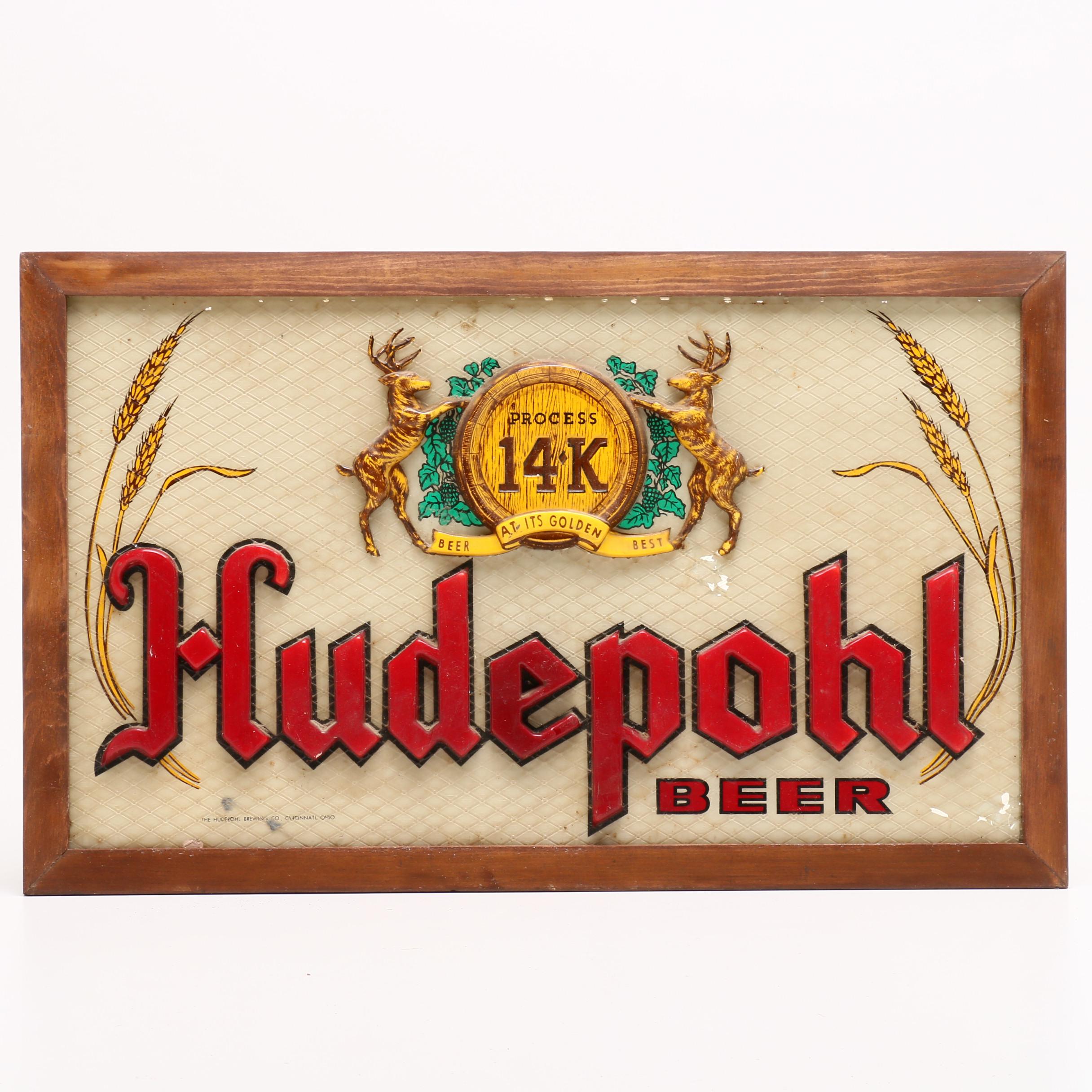 Hudepohl Beer "14K" Advertising Sign, Circa 1950s-1960s