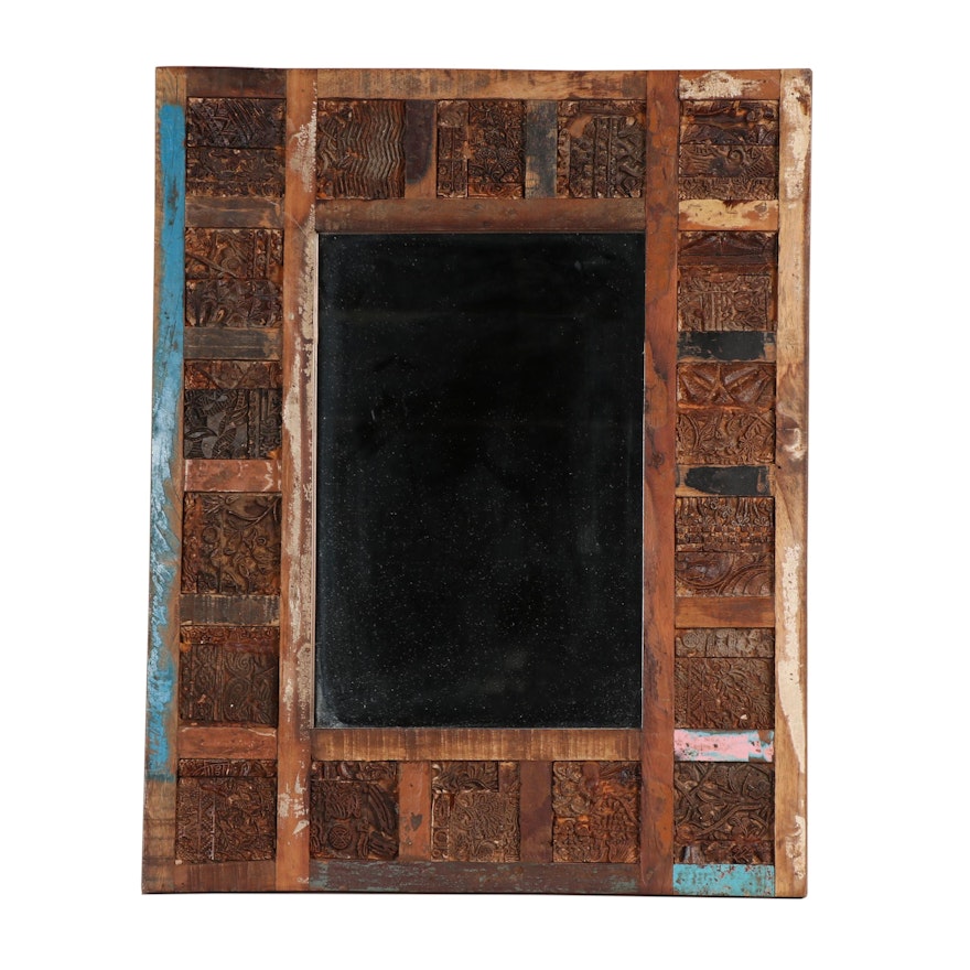 Contemporary Reproduction Indian Printing Block Frame Mirror