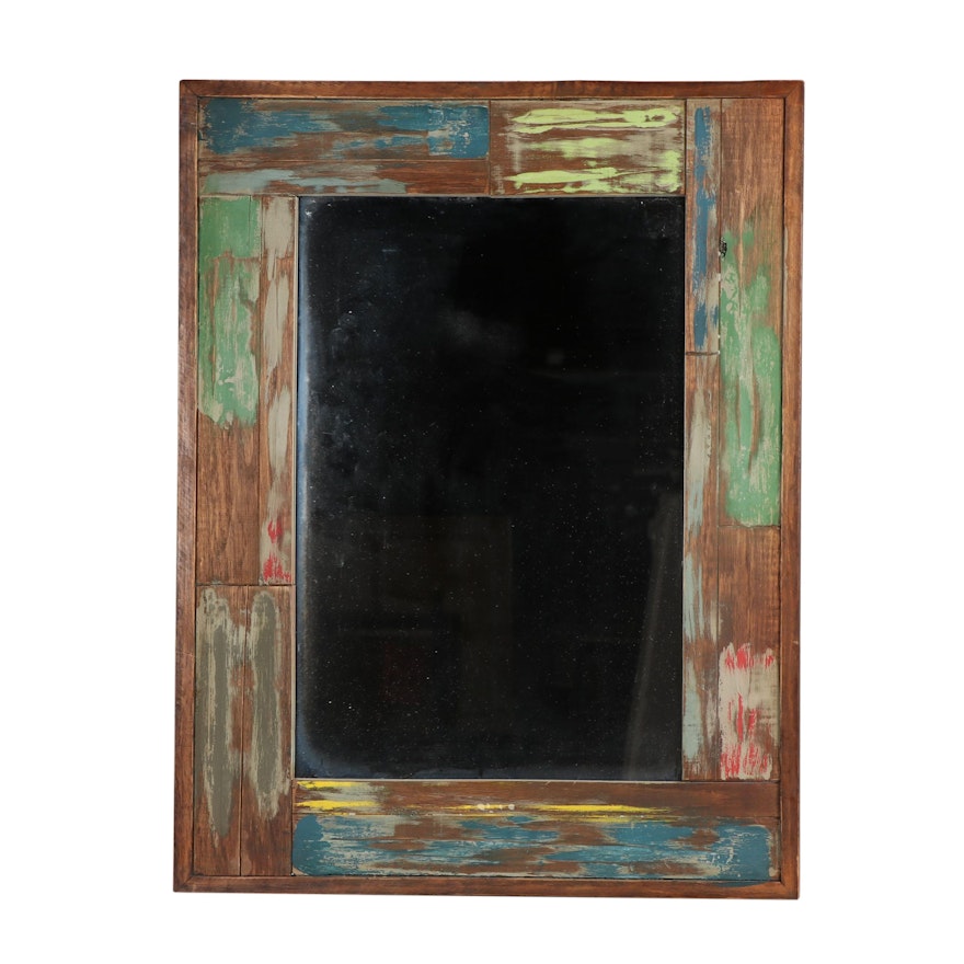 Polychrome Rectangular Wooden Hanging Mirror, Contemporary