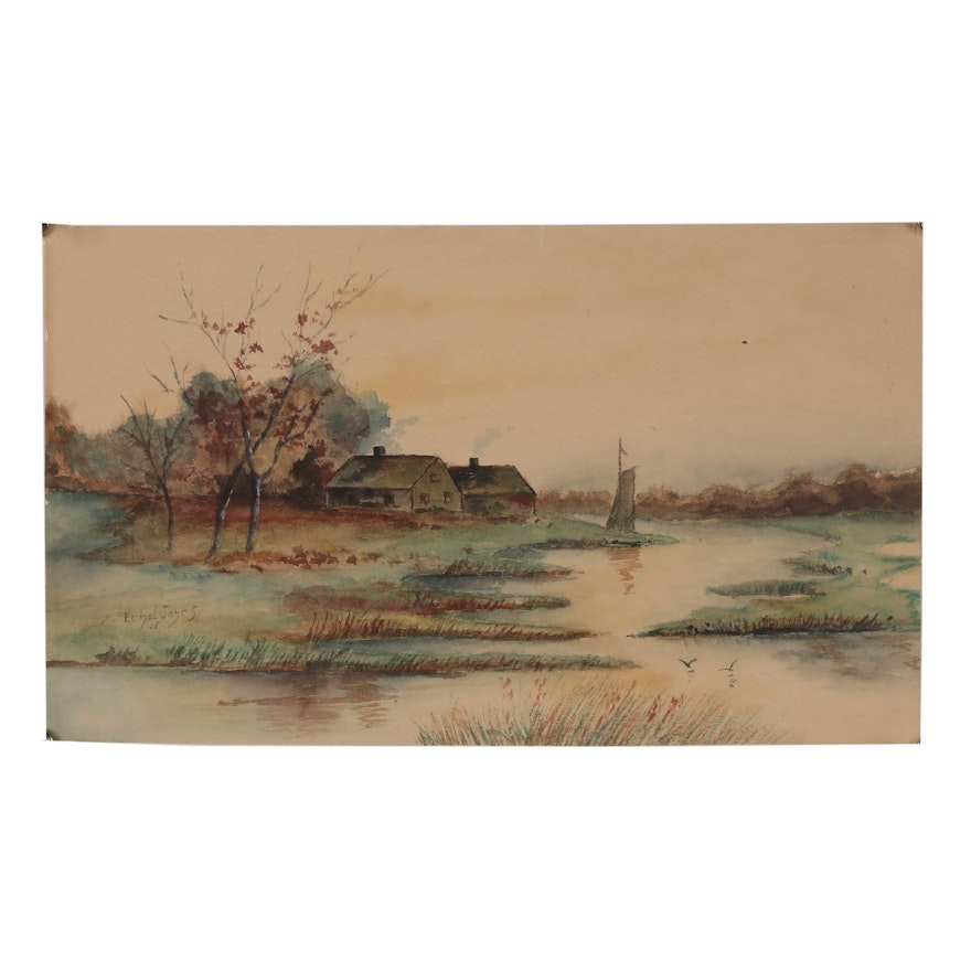 Ethol Jones 1908 Landscape Watercolor Painting