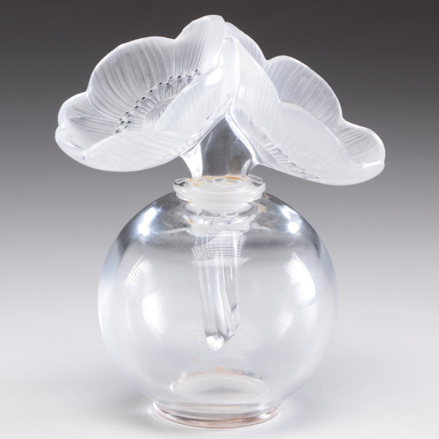 Lalique France Crystal Art Glass "Anemone" Perfume Bottle