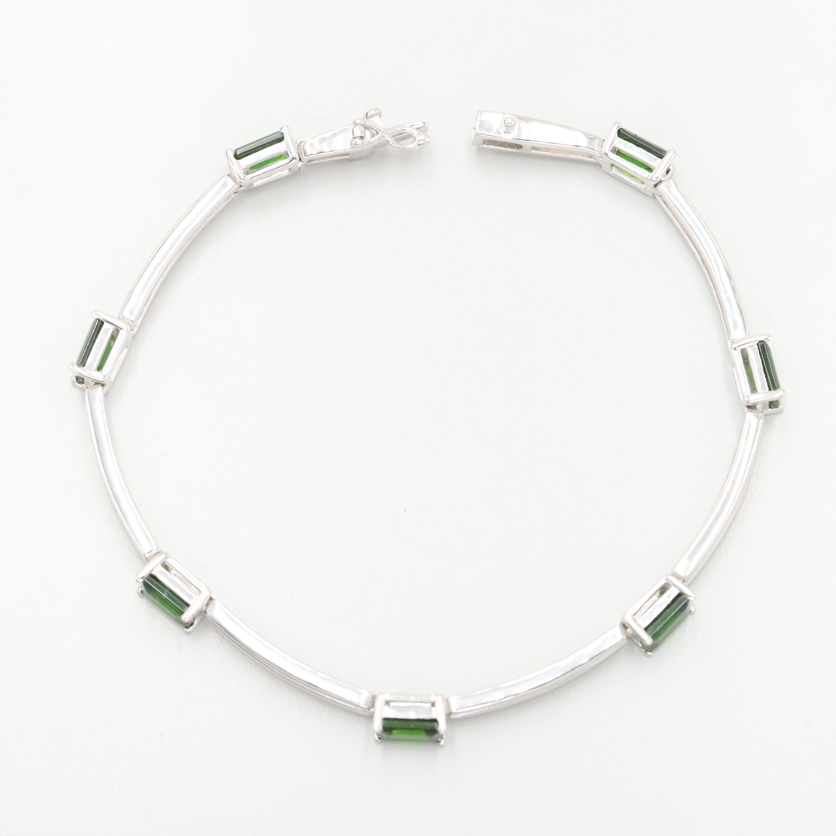 Sterling Silver Diopside Bracelet and Ring