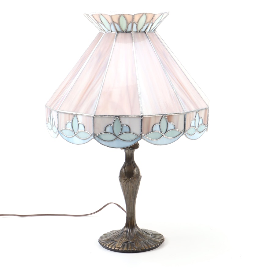 Cast Metal Table Lamp with Slag Glass Shade