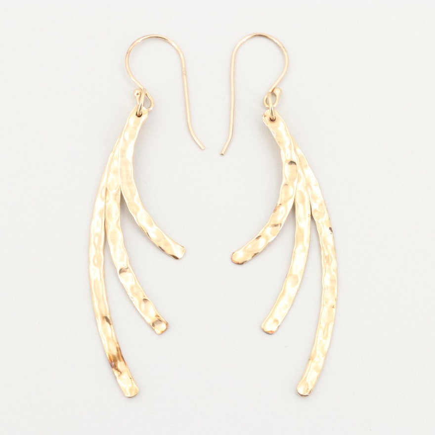 14K Yellow Gold Dangle Earrings with Hammered Finish