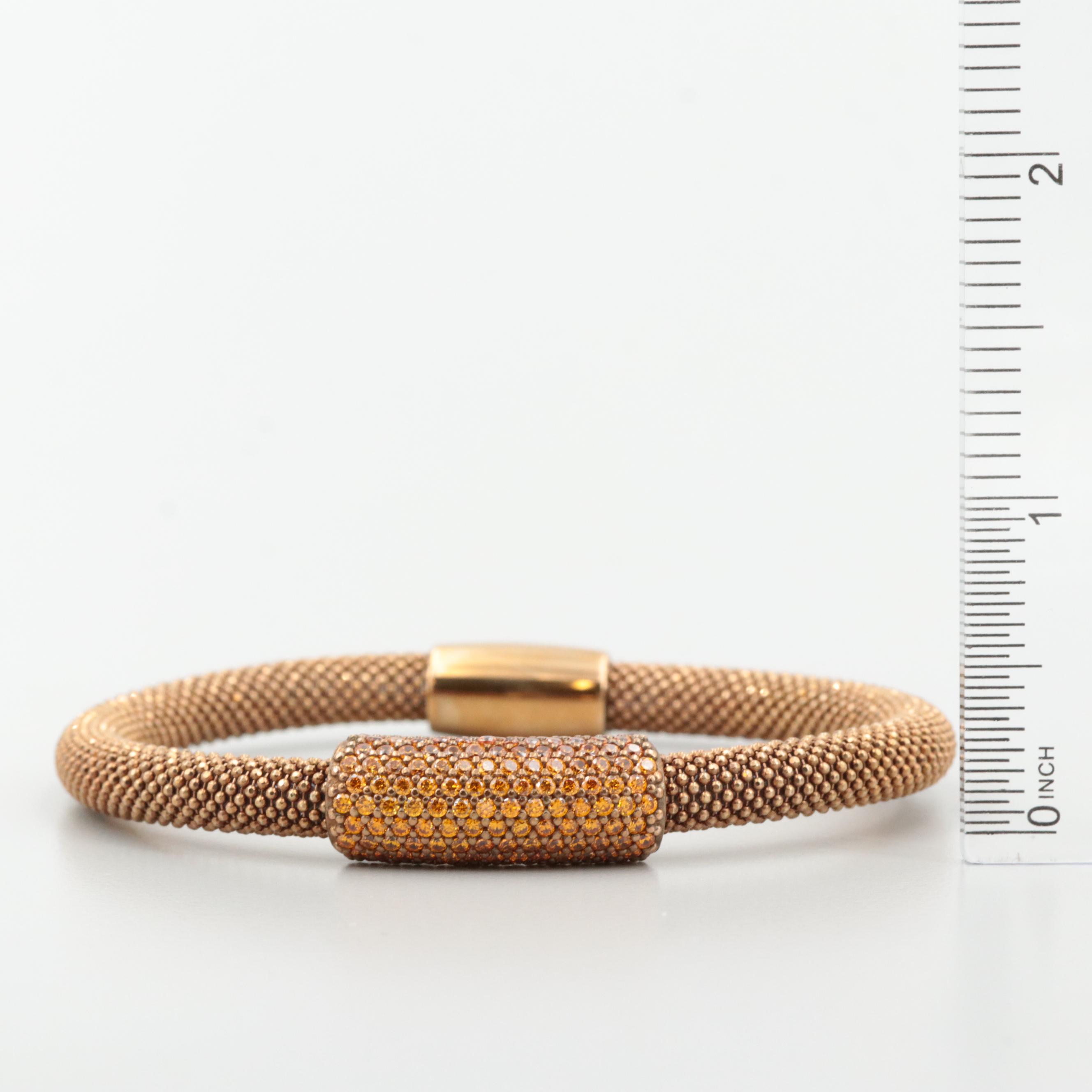 Rose Gold Tone on Sterling Silver Cubic Zirconia Flexible Bracelet