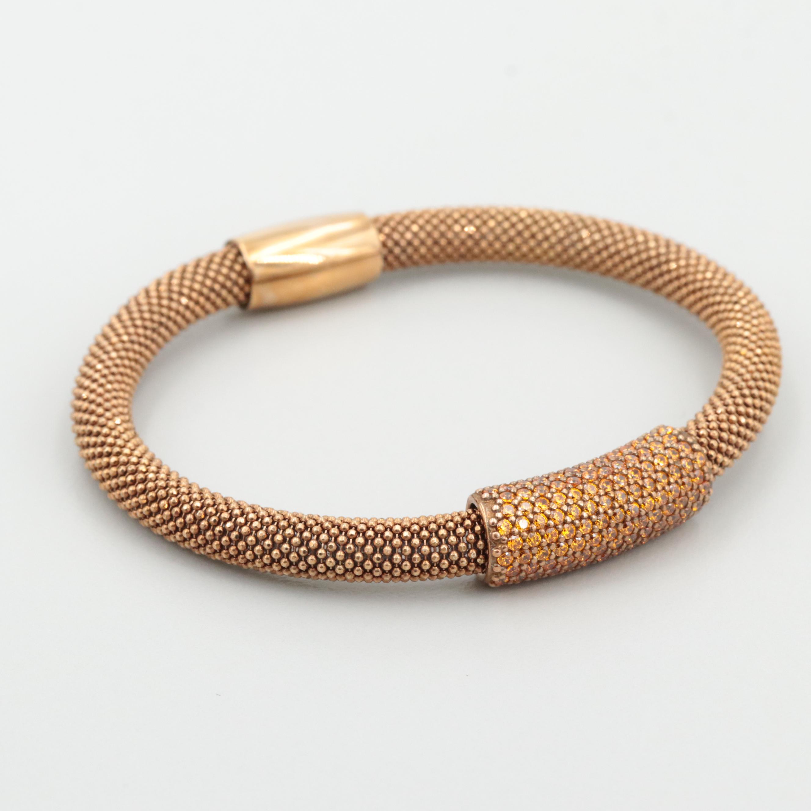 Rose Gold Tone on Sterling Silver Cubic Zirconia Flexible Bracelet