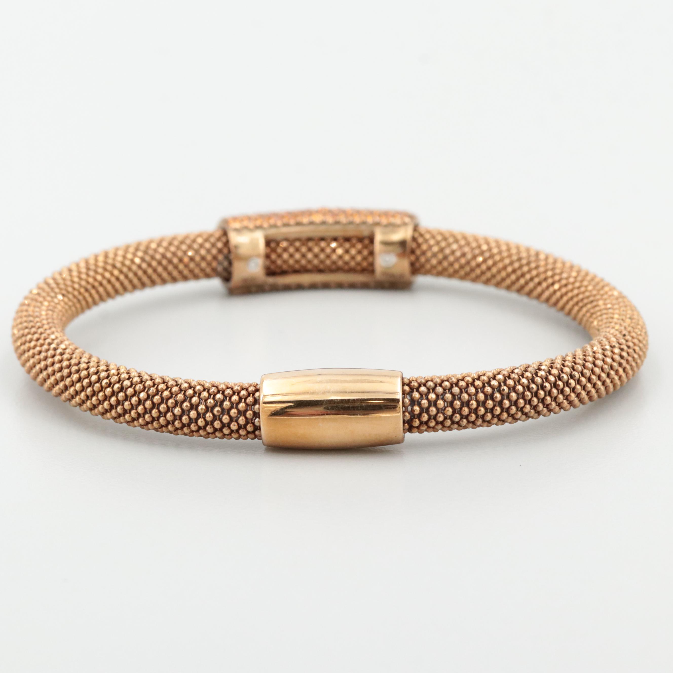 Rose Gold Tone on Sterling Silver Cubic Zirconia Flexible Bracelet