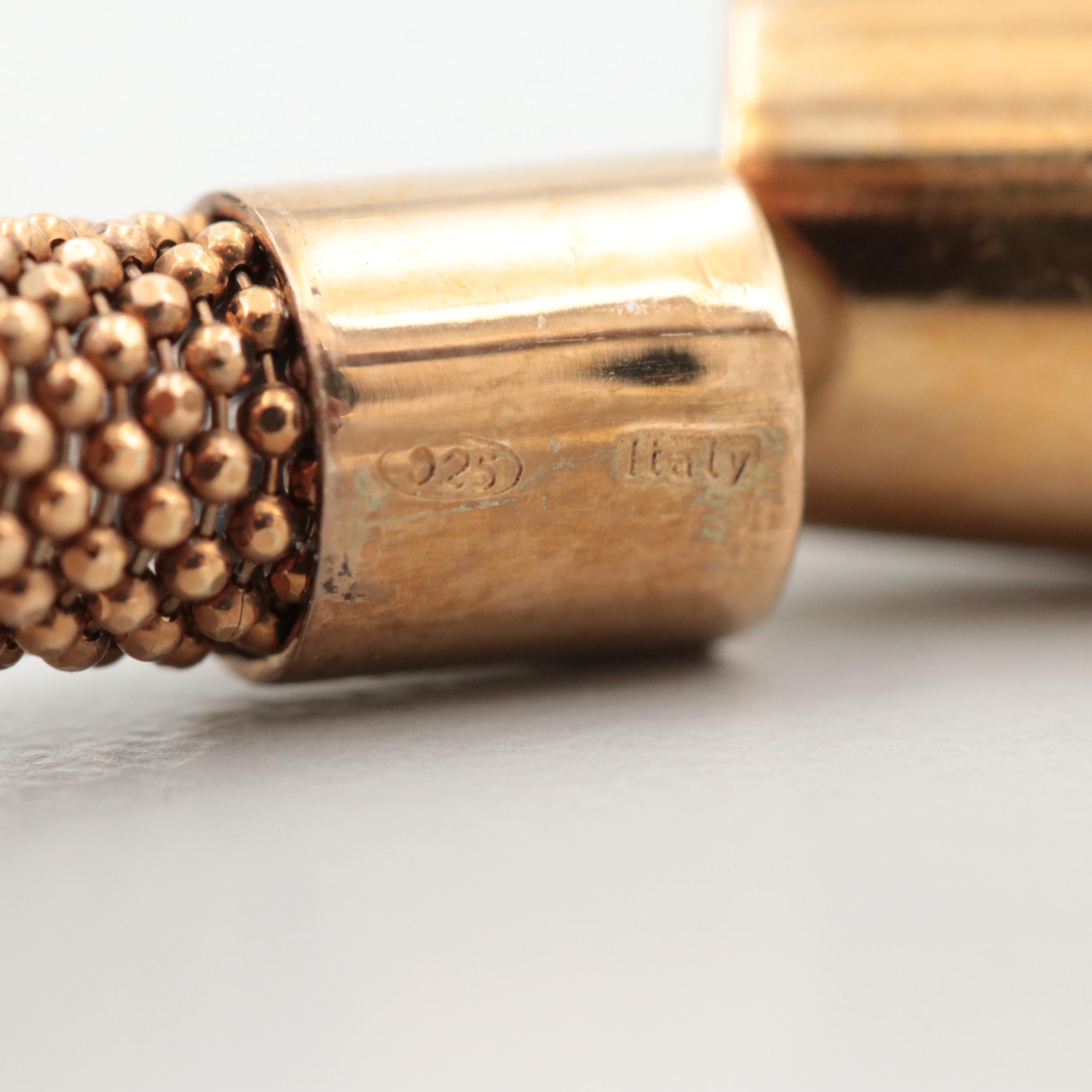 Rose Gold Tone on Sterling Silver Cubic Zirconia Flexible Bracelet