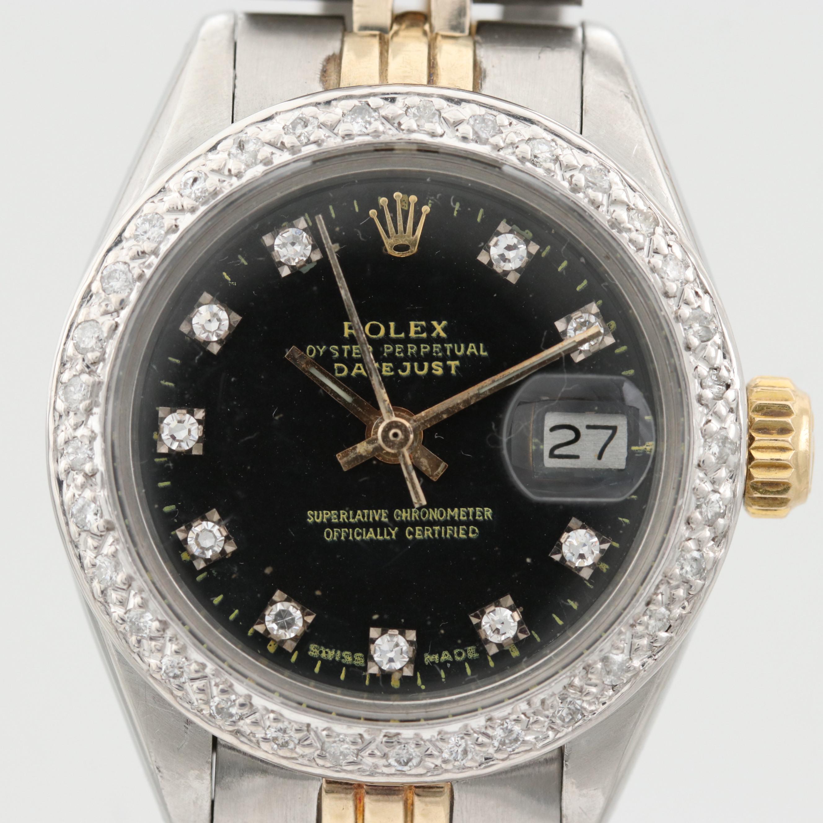 Rolex Datejust Watch With Aftermarket Diamond Dial and Bezel, 1978