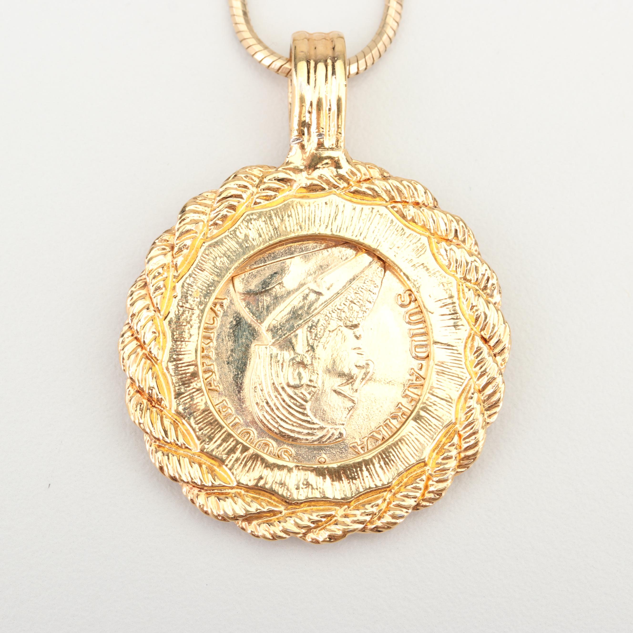 Yellow Gold Wash Replica South African Krugerrand Coin Necklace