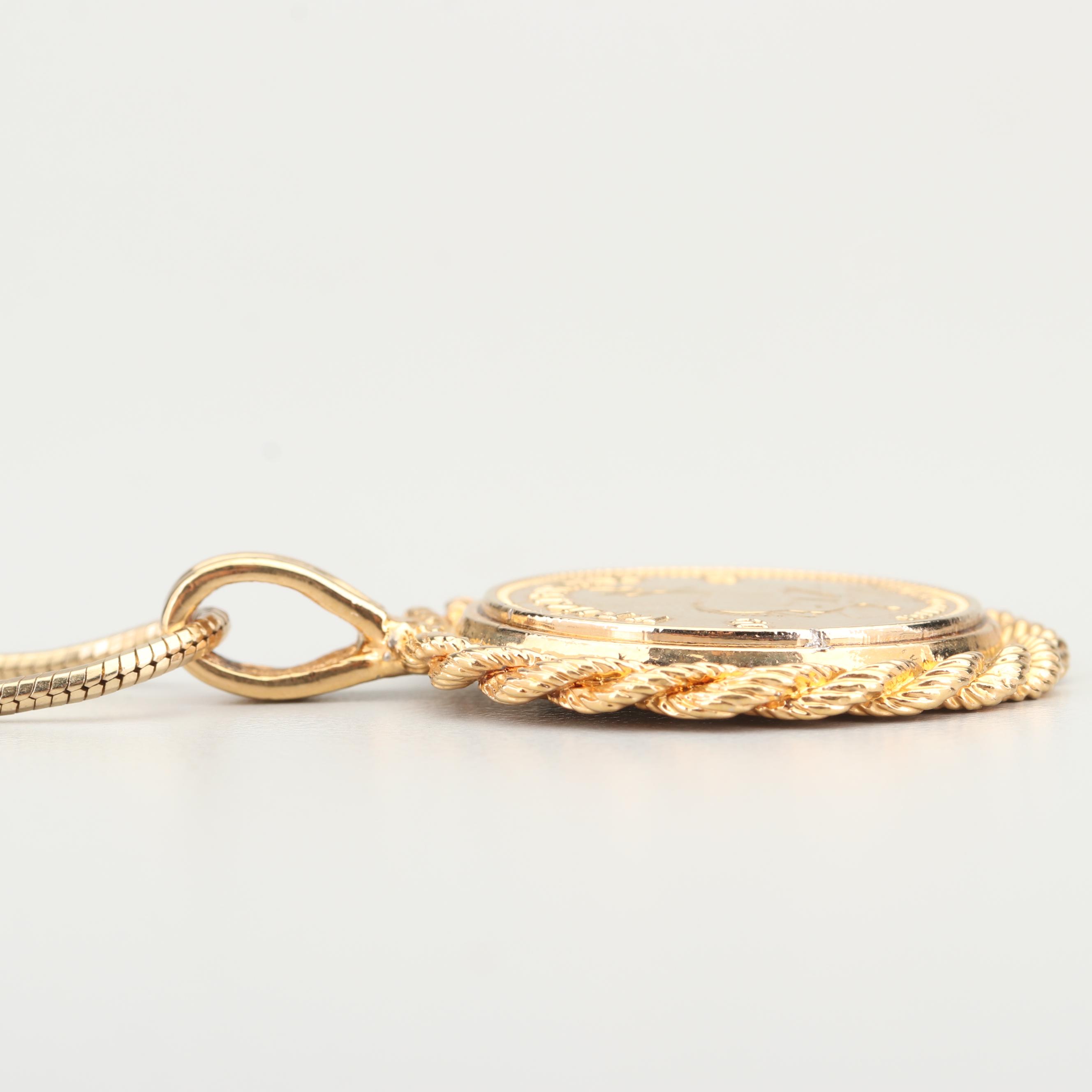 Yellow Gold Wash Replica South African Krugerrand Coin Necklace