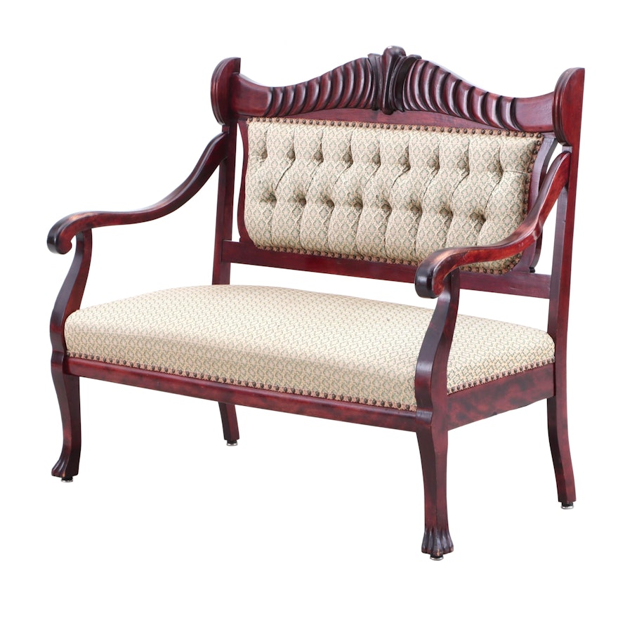 Colonial Revival Upholstered Mahogany Bench, Late 19th / Early 20th Century