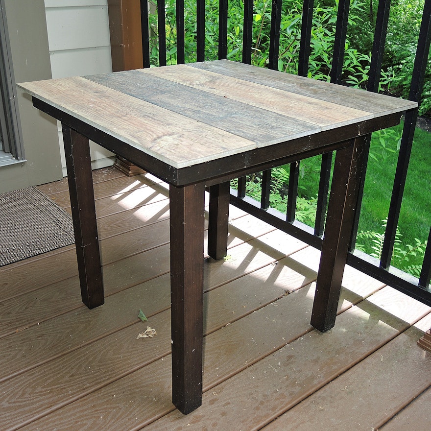 Contemporary Wood Grain Pattern Ceramic Tile Top Metal Side Table