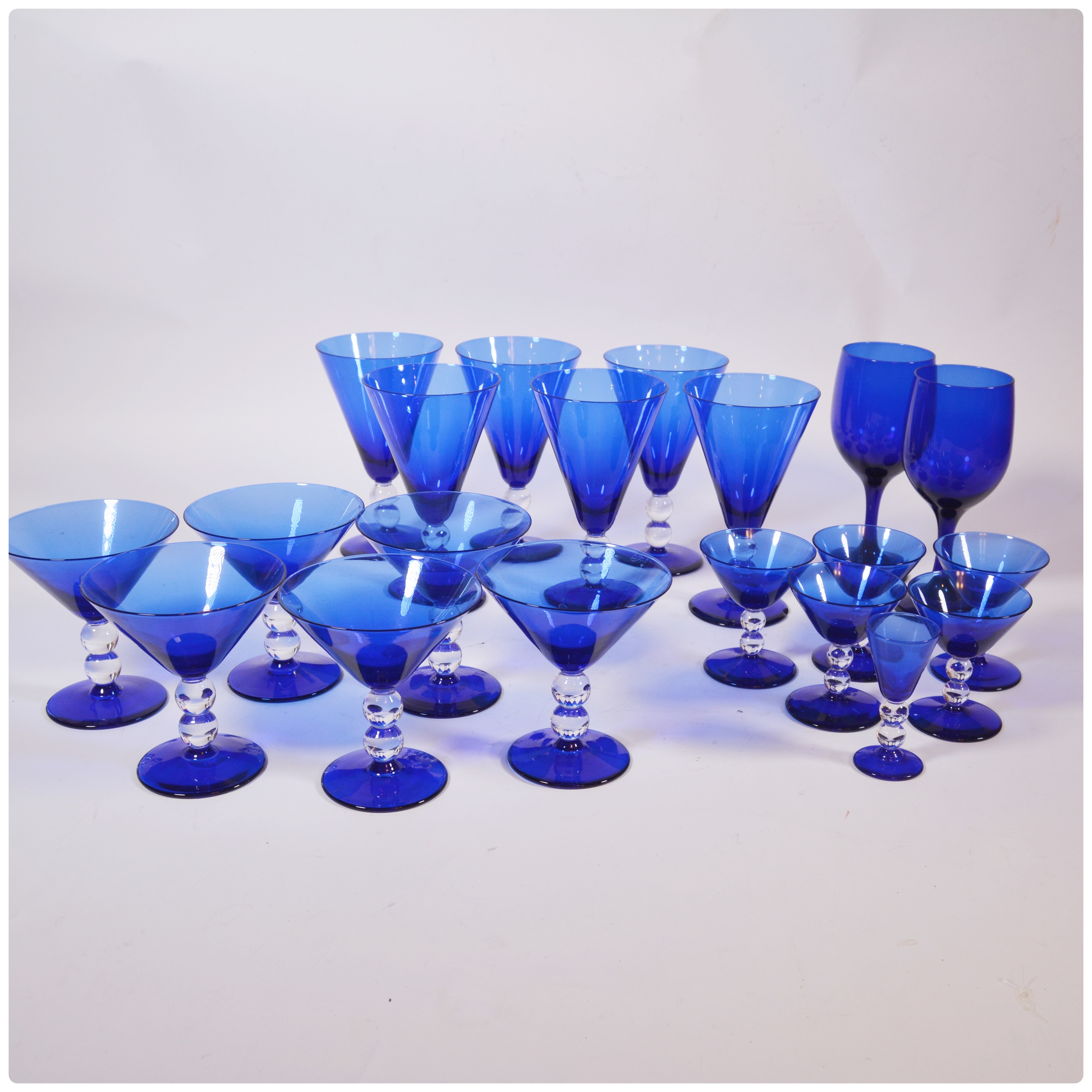 Cobalt Blue Glass Clear Ball Stem Stemware, Serveware and Vase