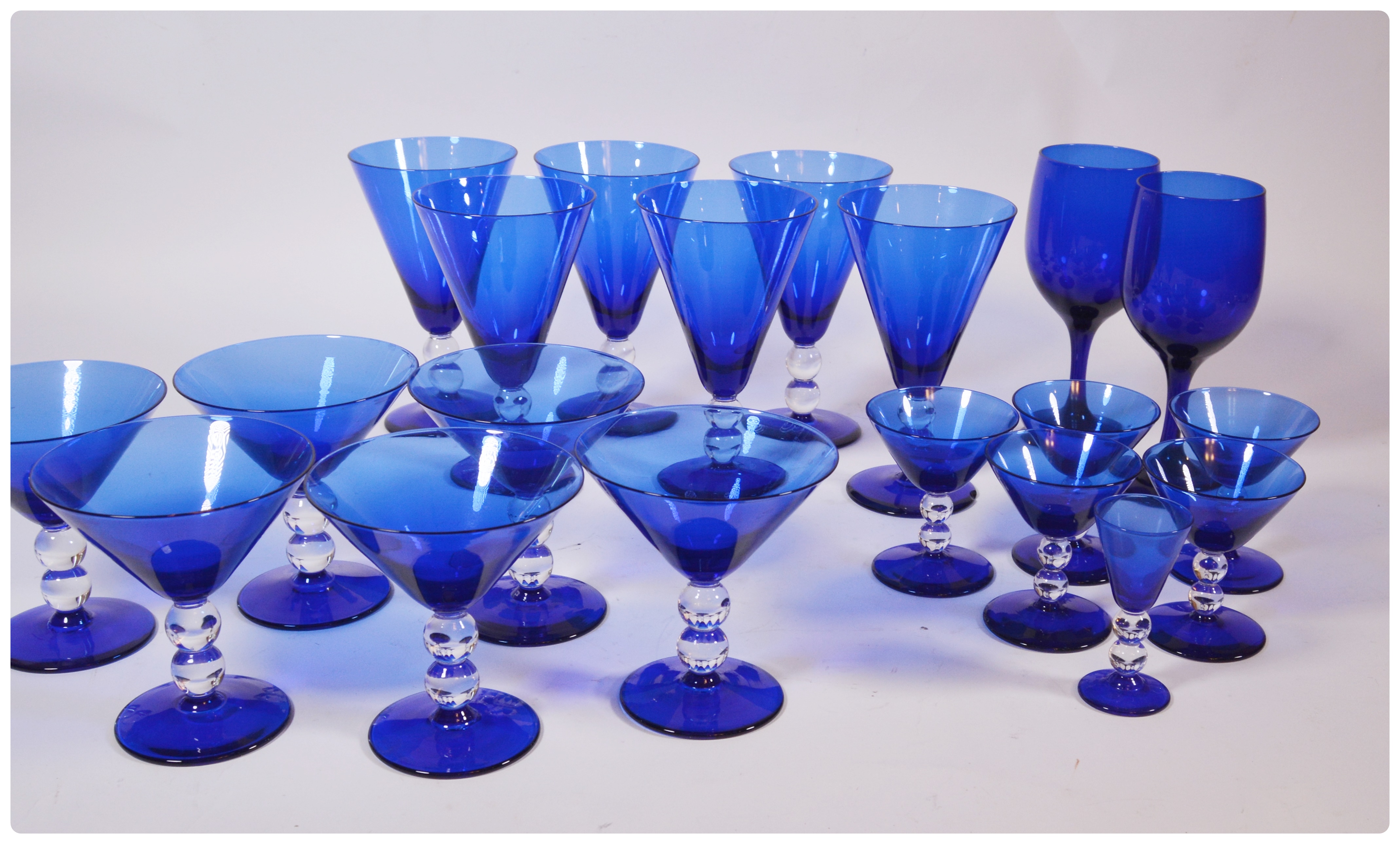 Cobalt Blue Glass Clear Ball Stem Stemware, Serveware and Vase