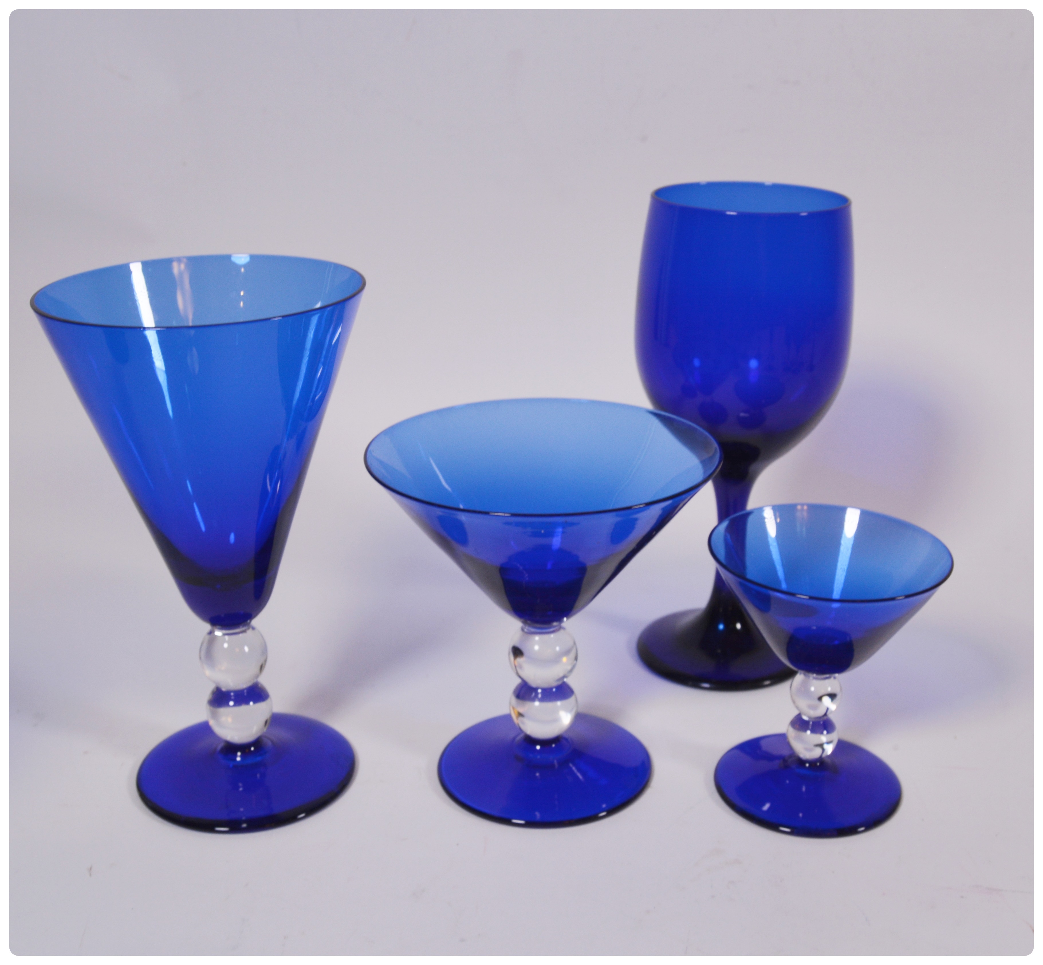 Cobalt Blue Glass Clear Ball Stem Stemware, Serveware and Vase